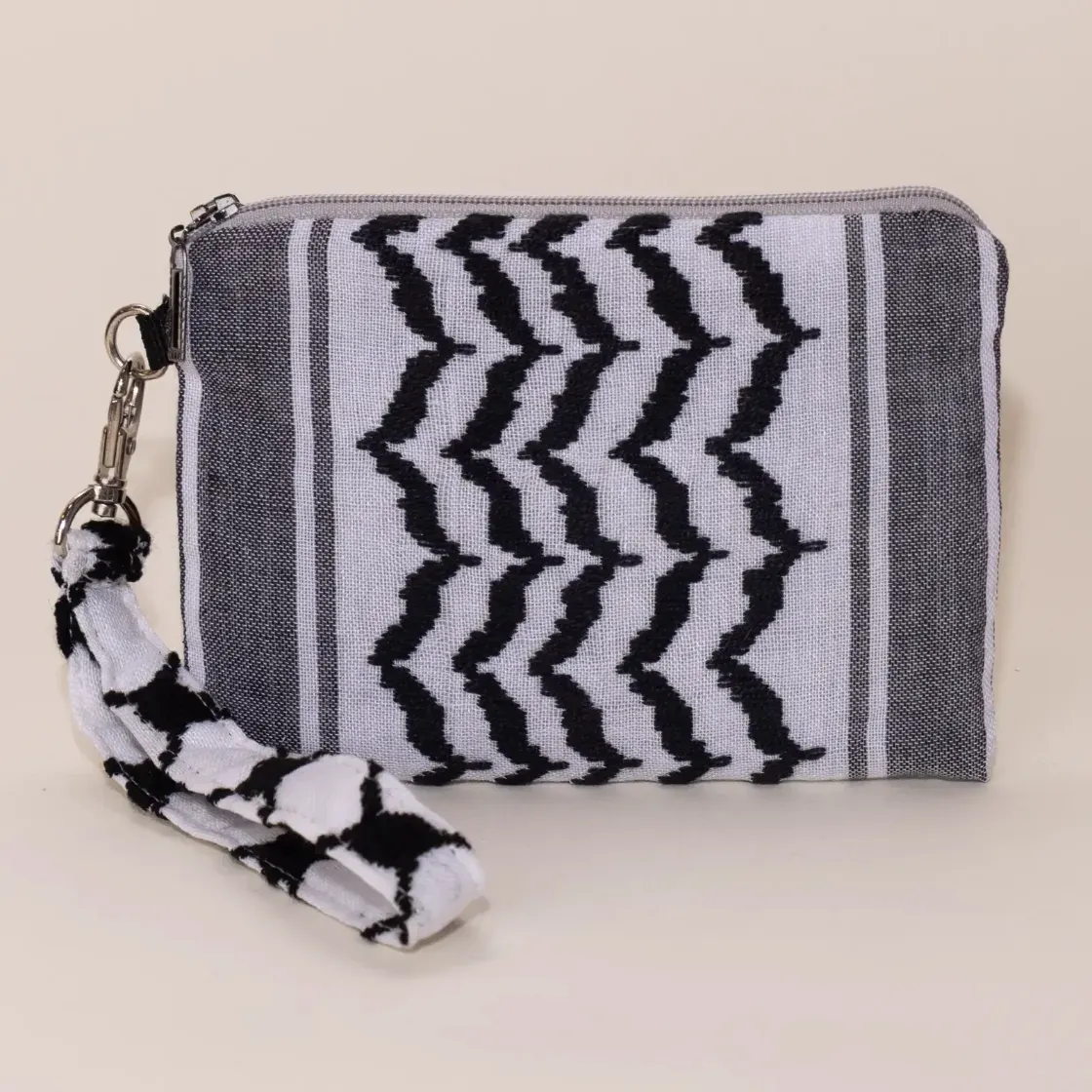 Monochrome Wave Textured Large Wallet Keychain 11x15 Handmade