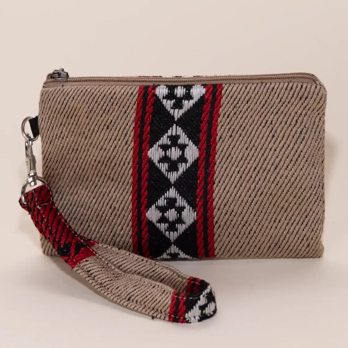Oatmeal Beige Large Wallet Keychain 11x15 Handmade Multi Pocket