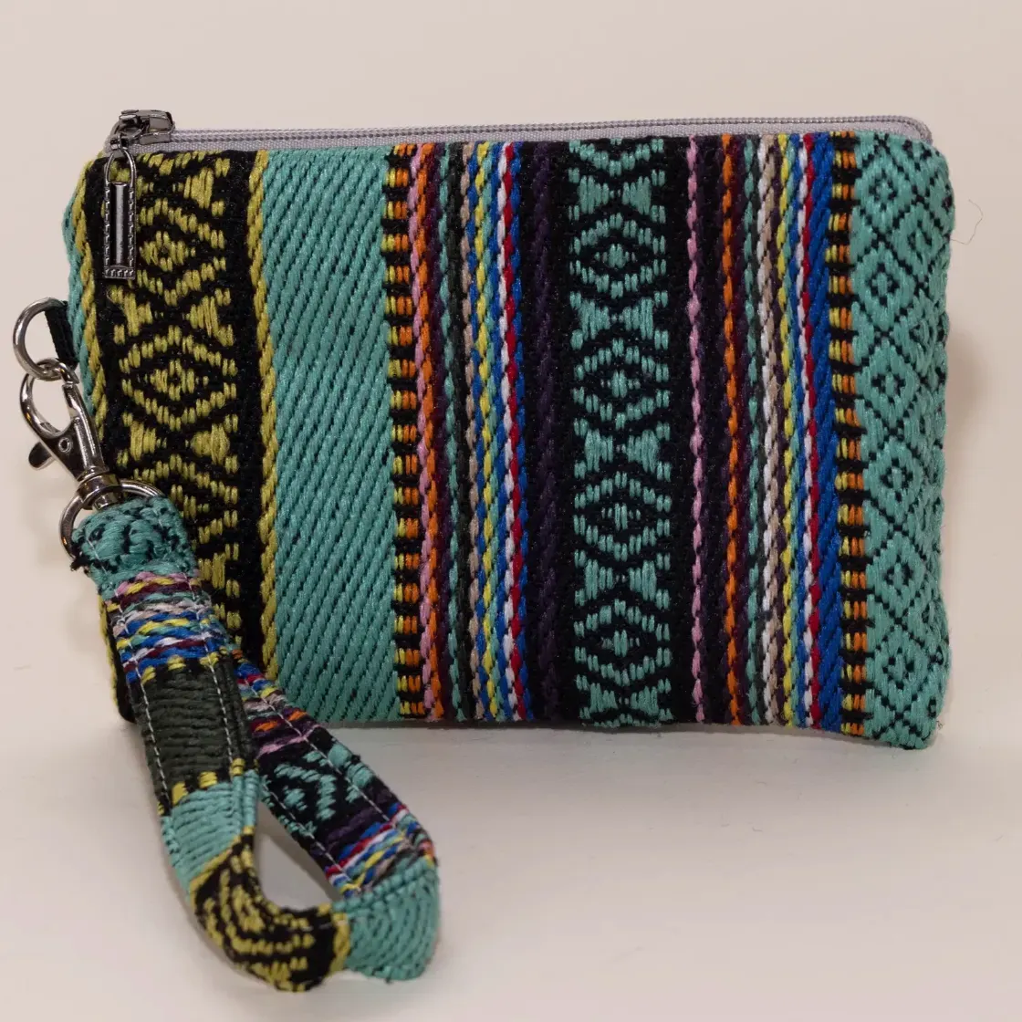 Teal Mosaic Large Wallet Keychain 11x15 cm Multi Pocket Handmade