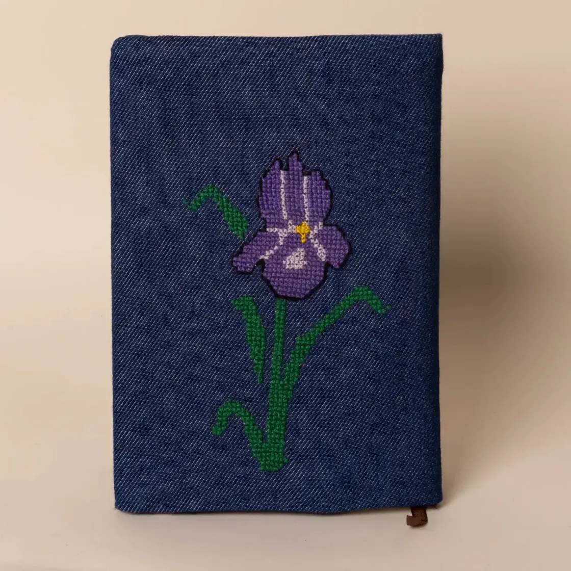 Midnight Iris Canvas A5 Notebook Cover Handmade DMC Embroidered
