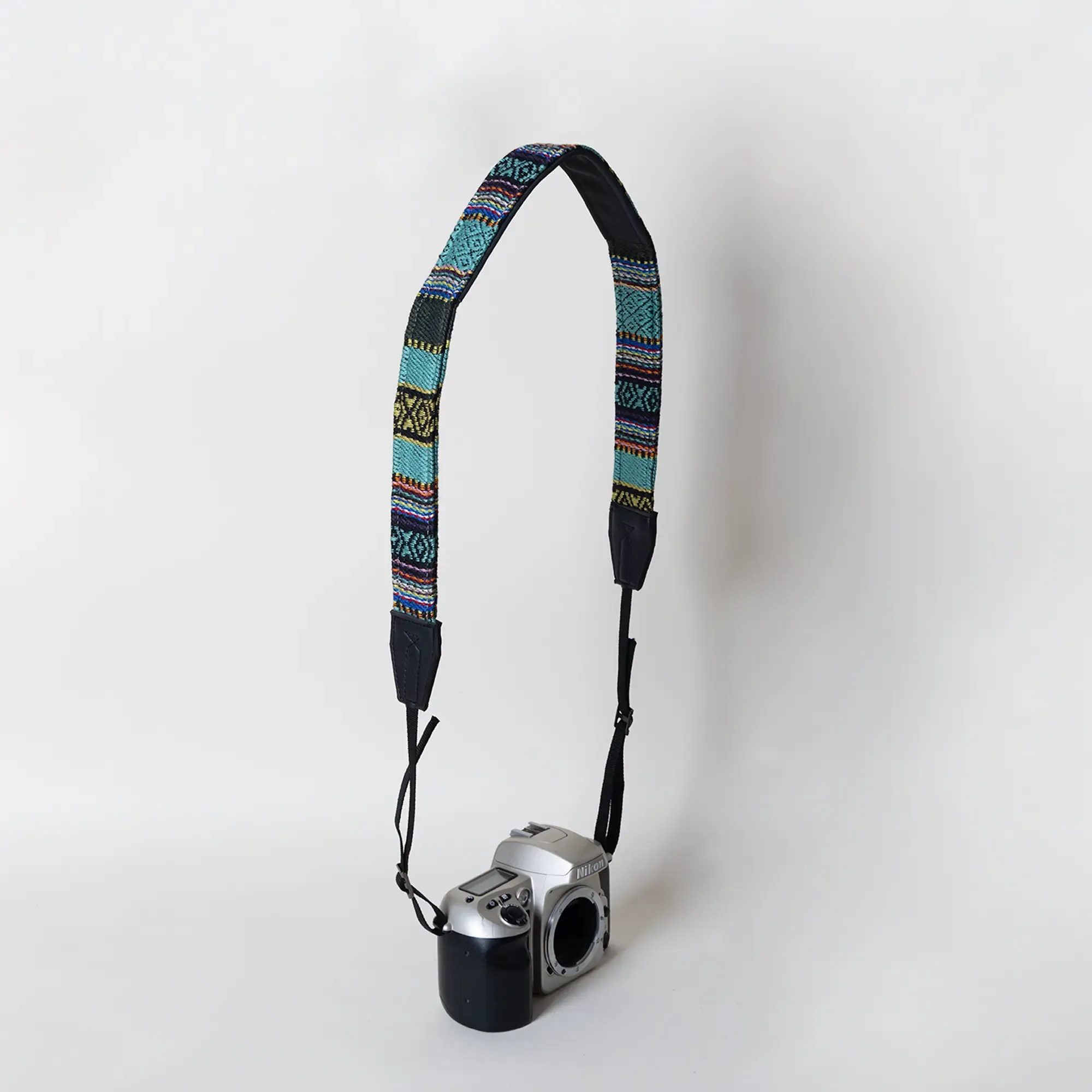 Teal Camera Strap Bedouin Pattern Leather Padded Handmade