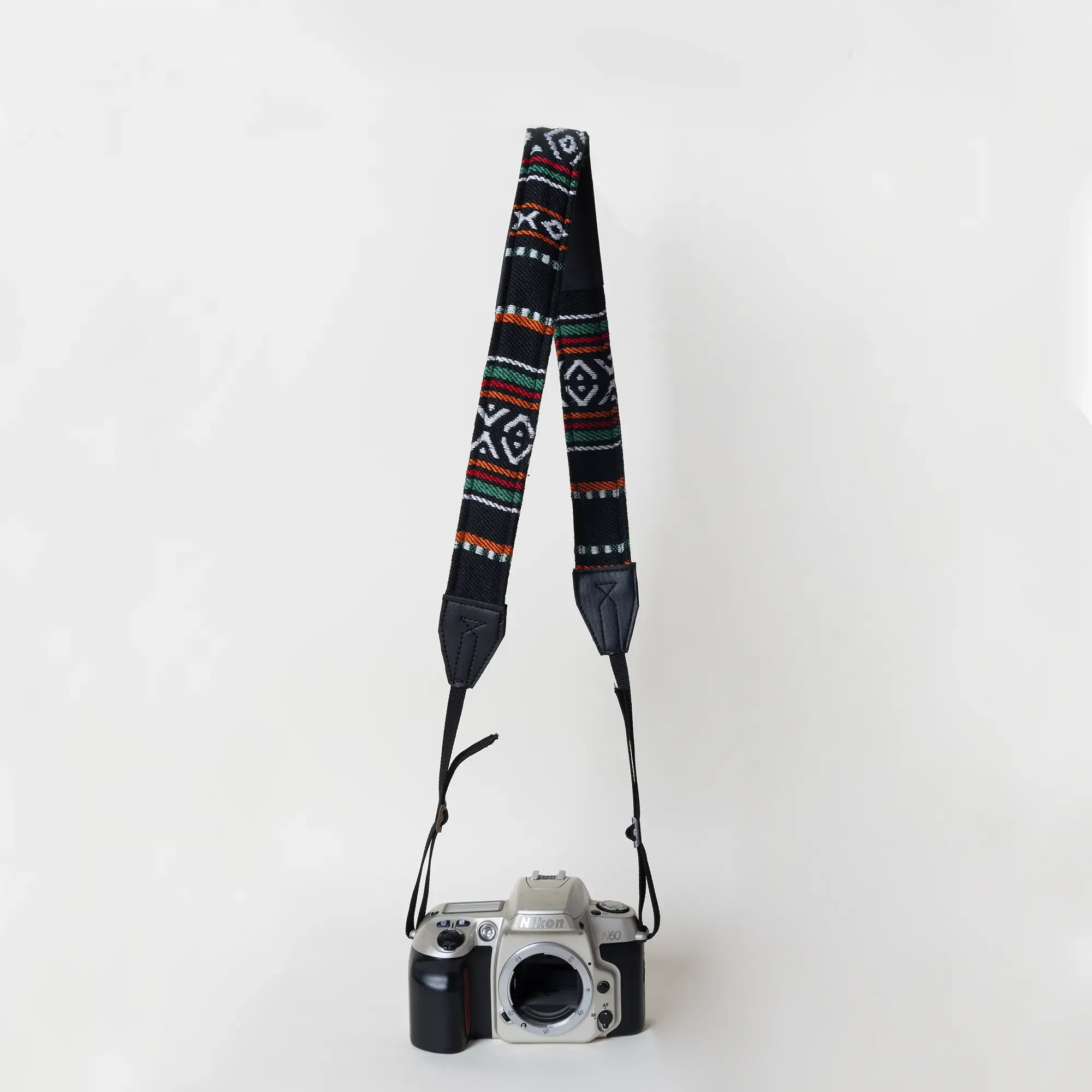 Black Camera Strap Bedouin Textile Leather Padded Handmade