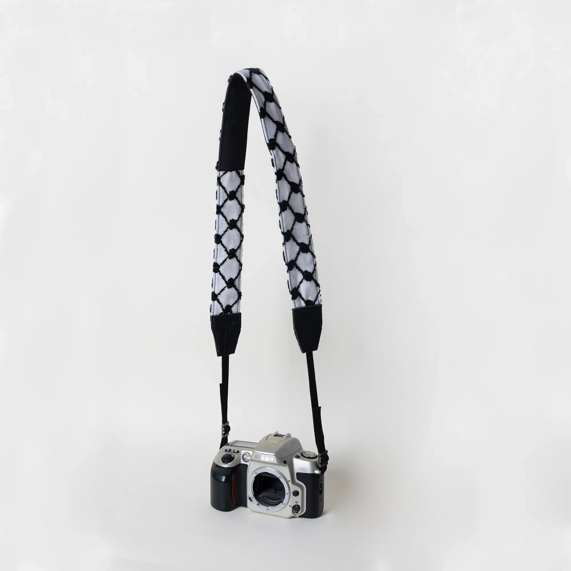 Black White Keffiyeh Camera Strap Bedouin Leather Padded Handmade