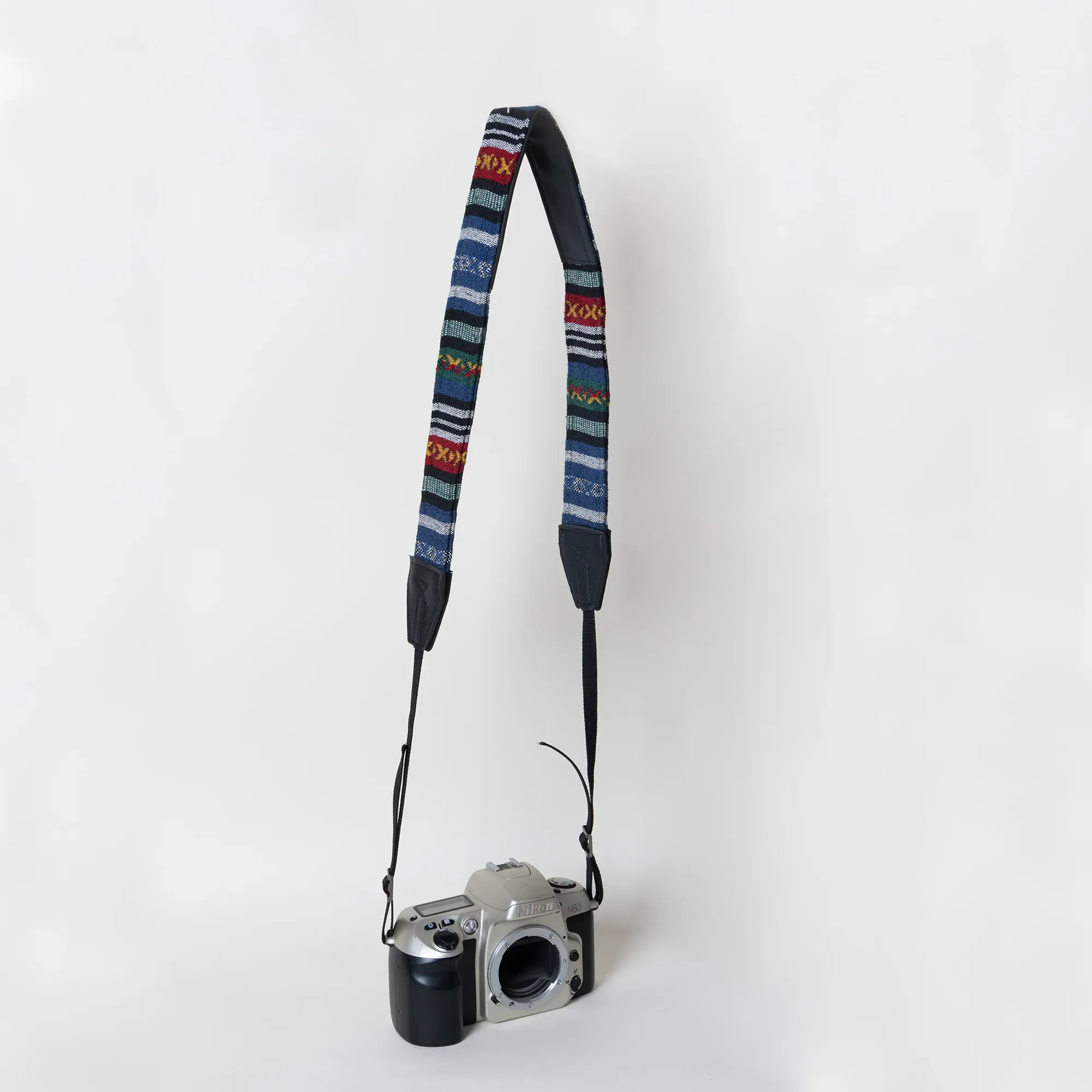 Navy Camera Strap Bedouin Textile Leather Padded Handmade
