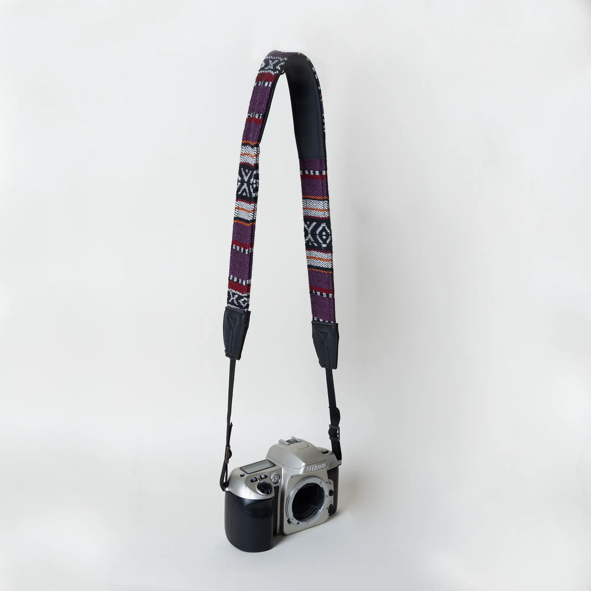 Purple Camera Strap Bedouin Textile Leather Padded Handmade