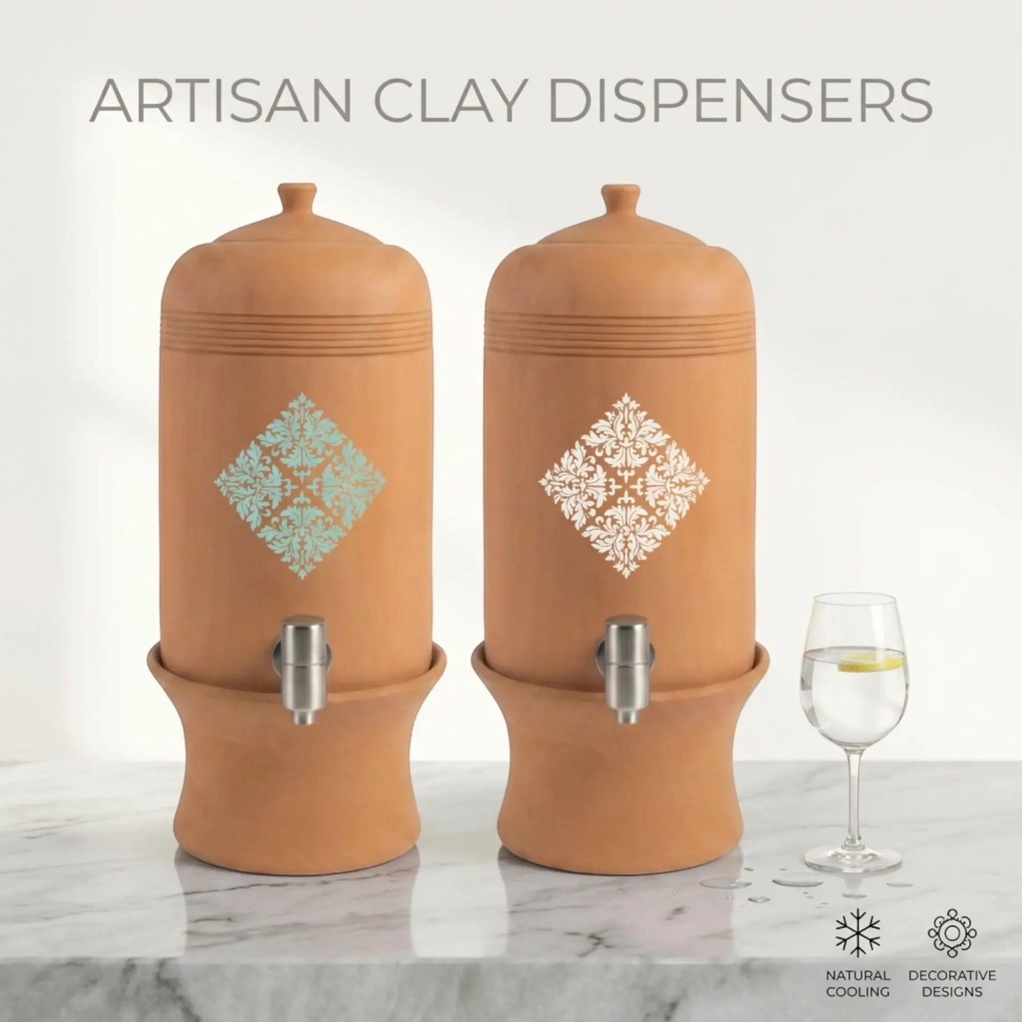 Handmade Clay Water Dispenser with Steel Faucet