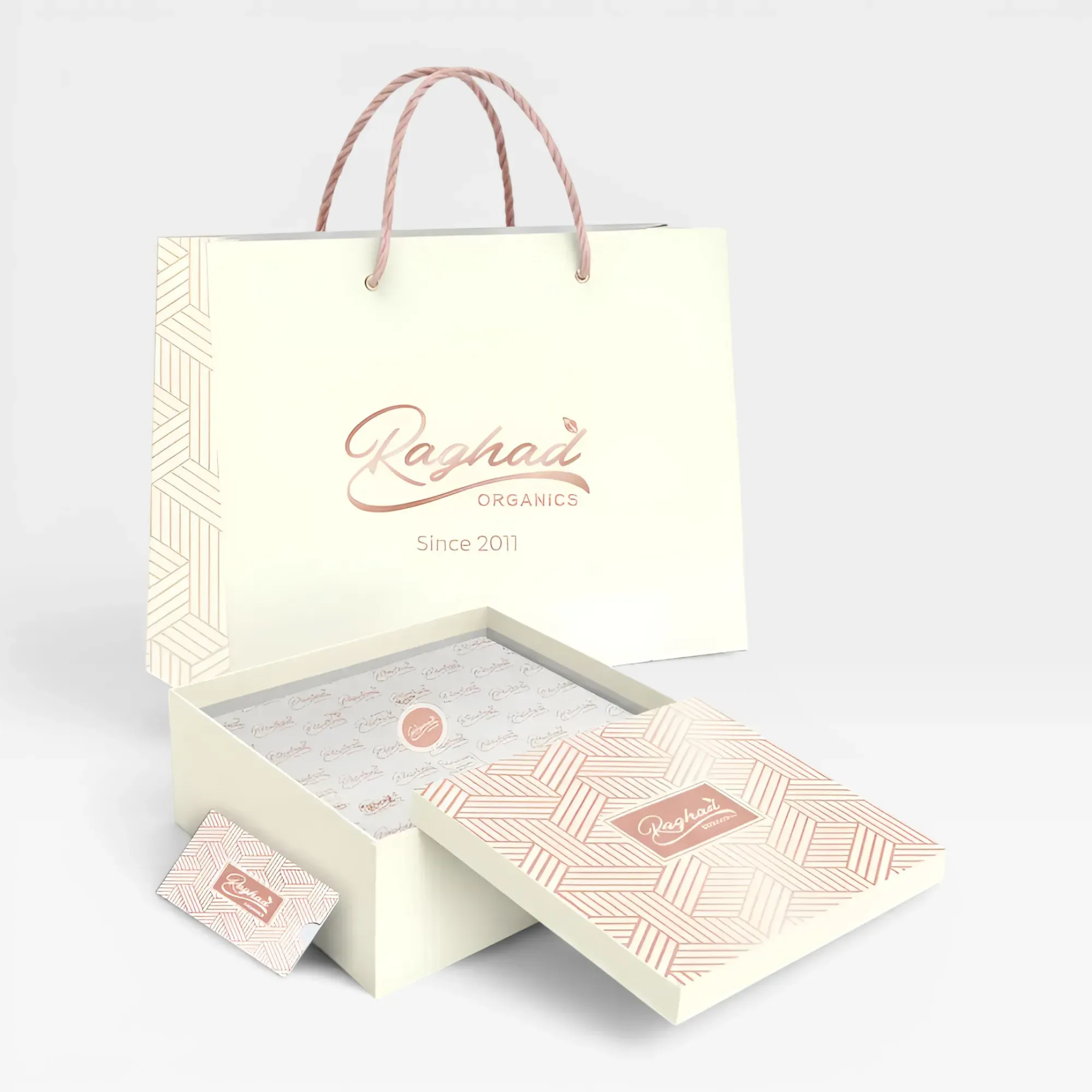 Beige Gift Box with Bag Card and Inner Wrapping (4 Pcs)