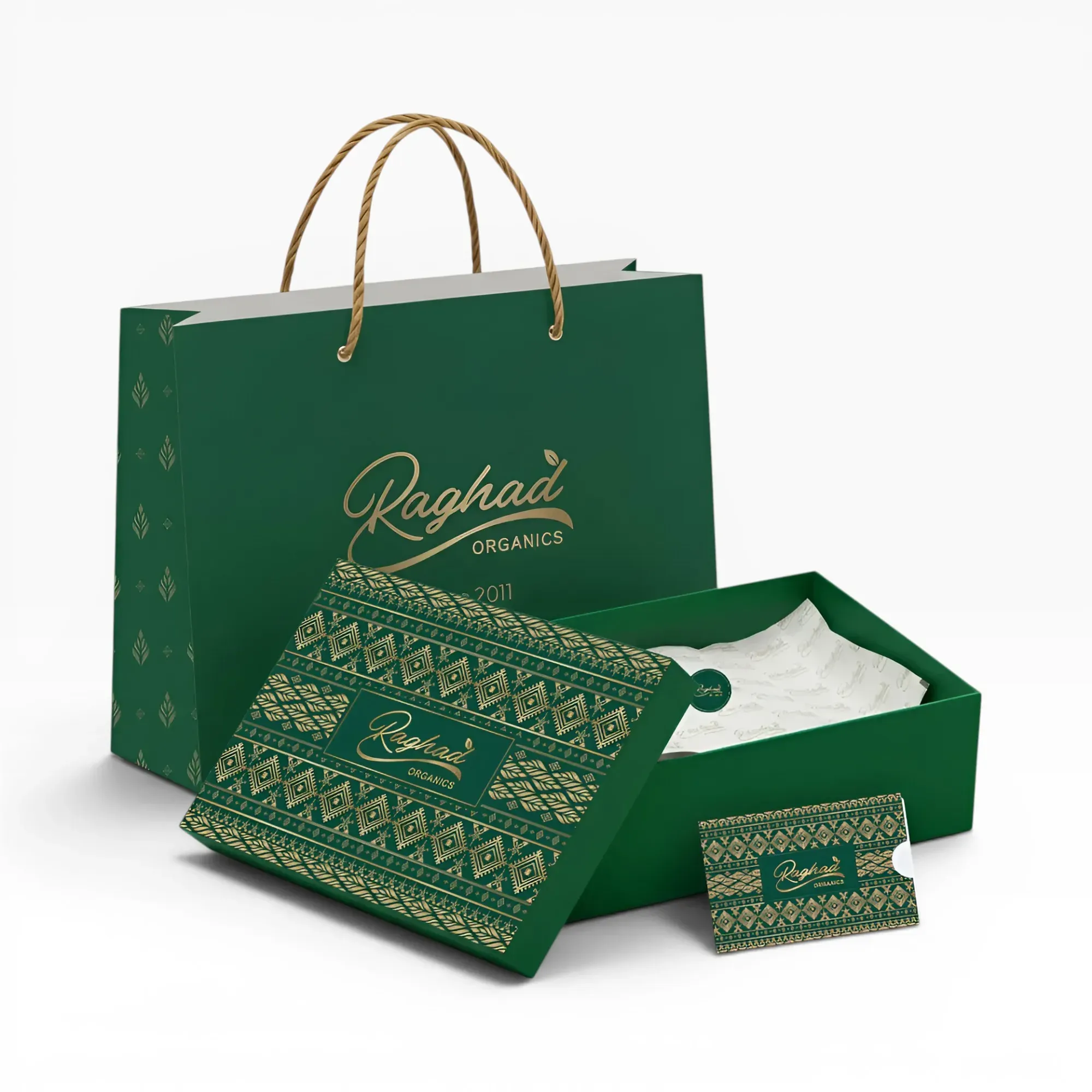 Green Gift Box with Bag Card and Inner Wrapping (4 Pcs)