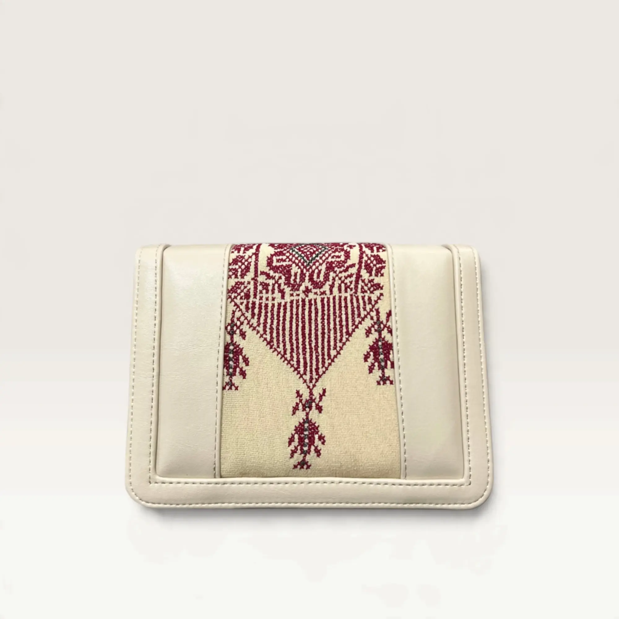 Beige Square Crossbody Bag with crimson tassel and diamond embroidery