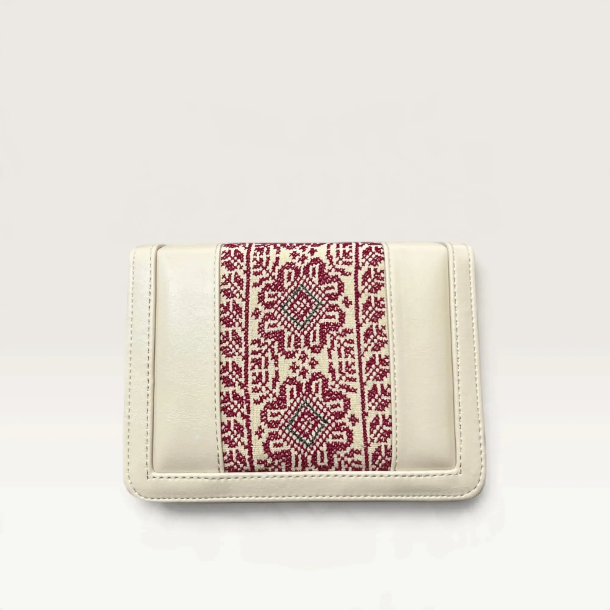 Beige Square Crossbody Bag with burgundy floral geometric band