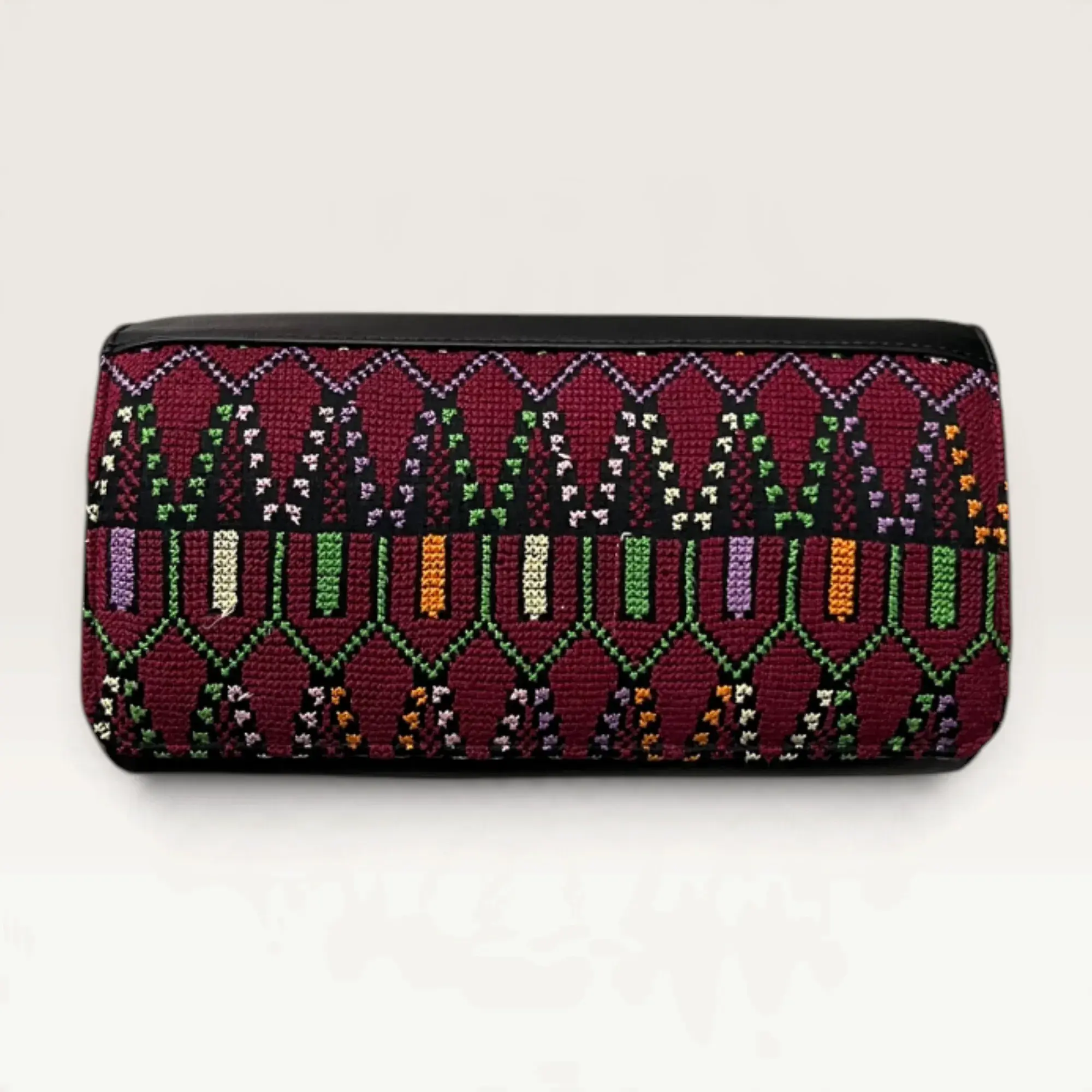 Black Rectangular Crossbody Bag with Multicolor Heritage Embroidery