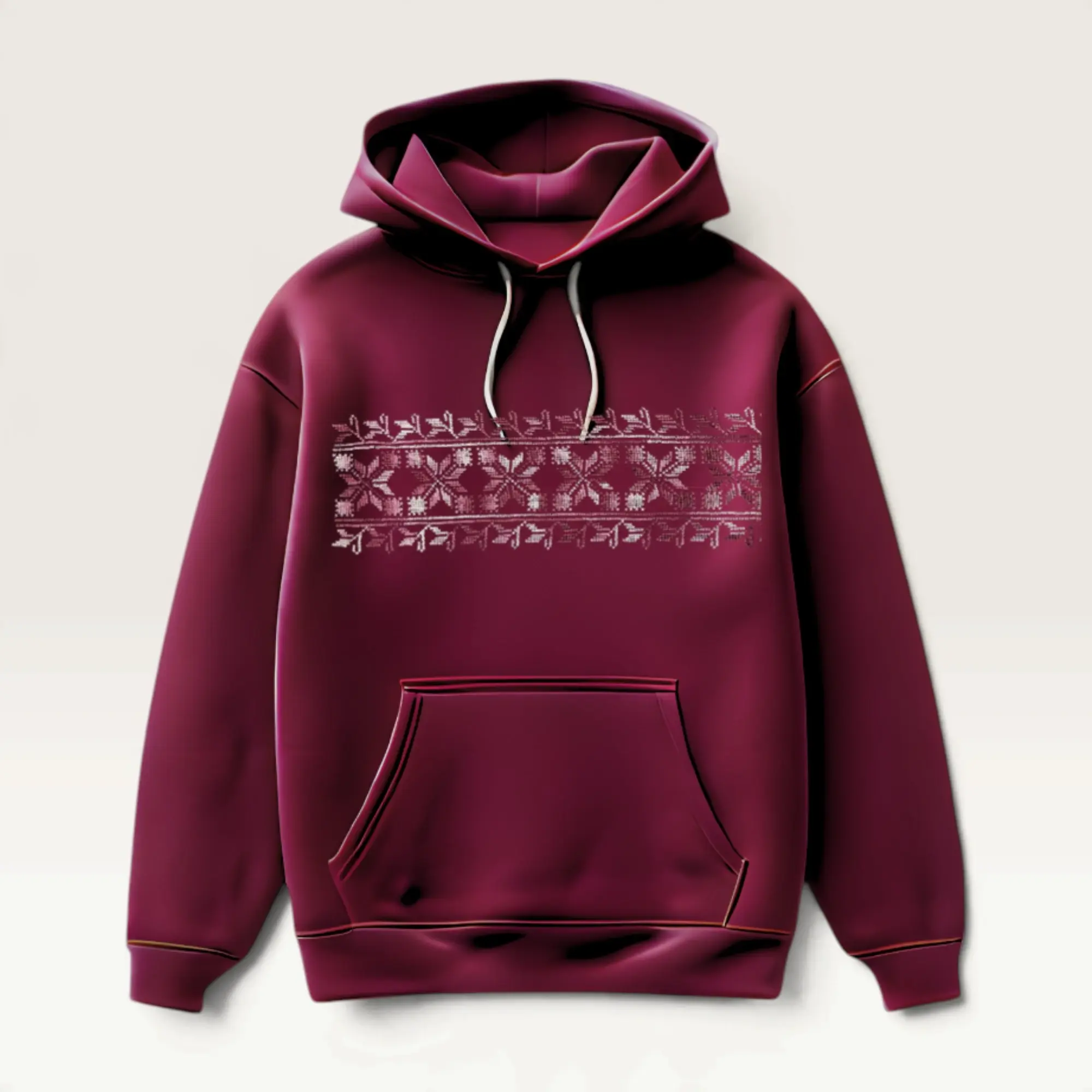 Hand-Embroidered Burgundy Hoodie with Pink Floral Motif