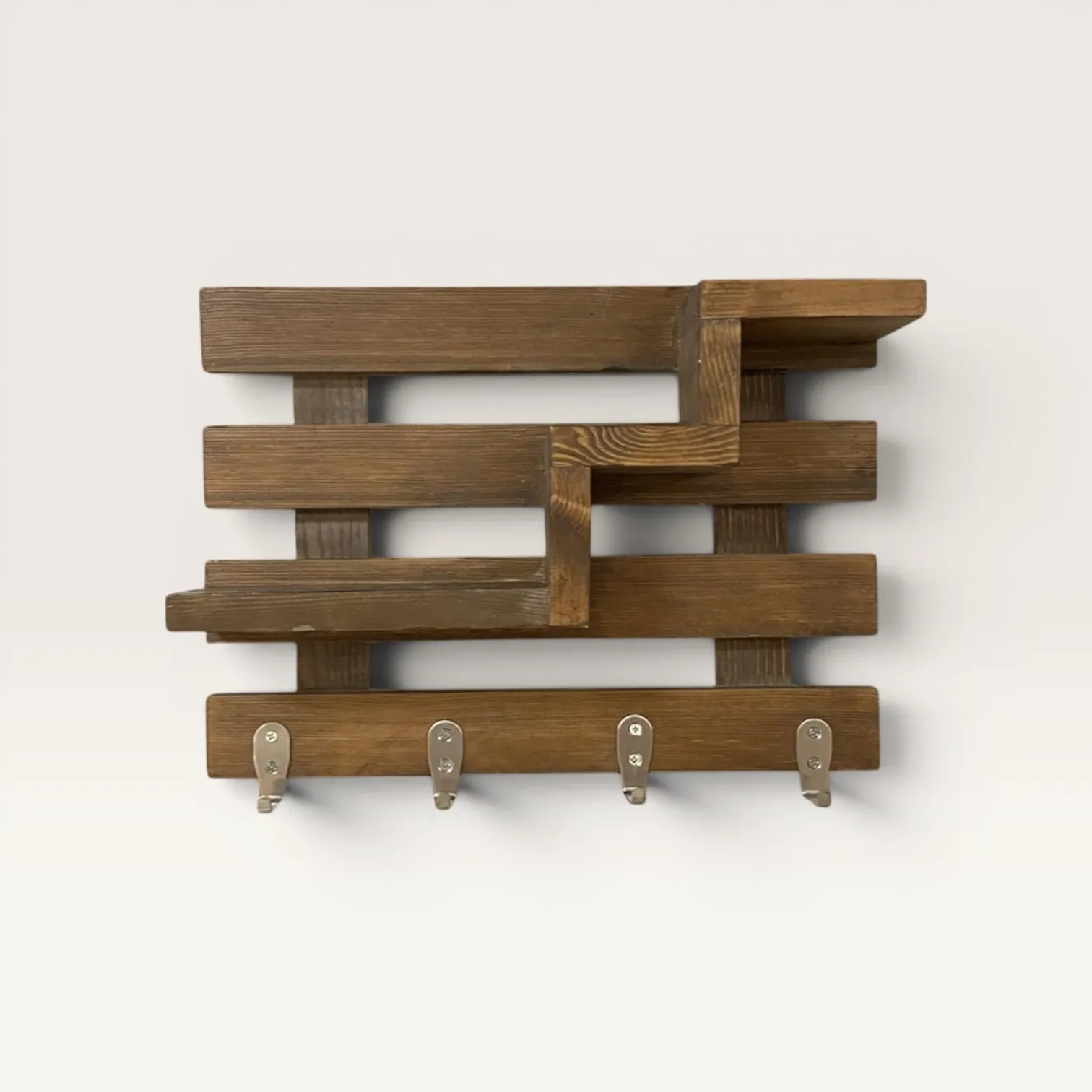 Handmade Wooden Key and Coat Holder Natural Wood - 48 cm