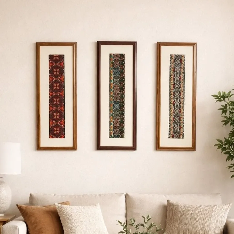 Handmade Oak Wood Tatreez Wall Art Panel Set of 3 Pieces 84cm
