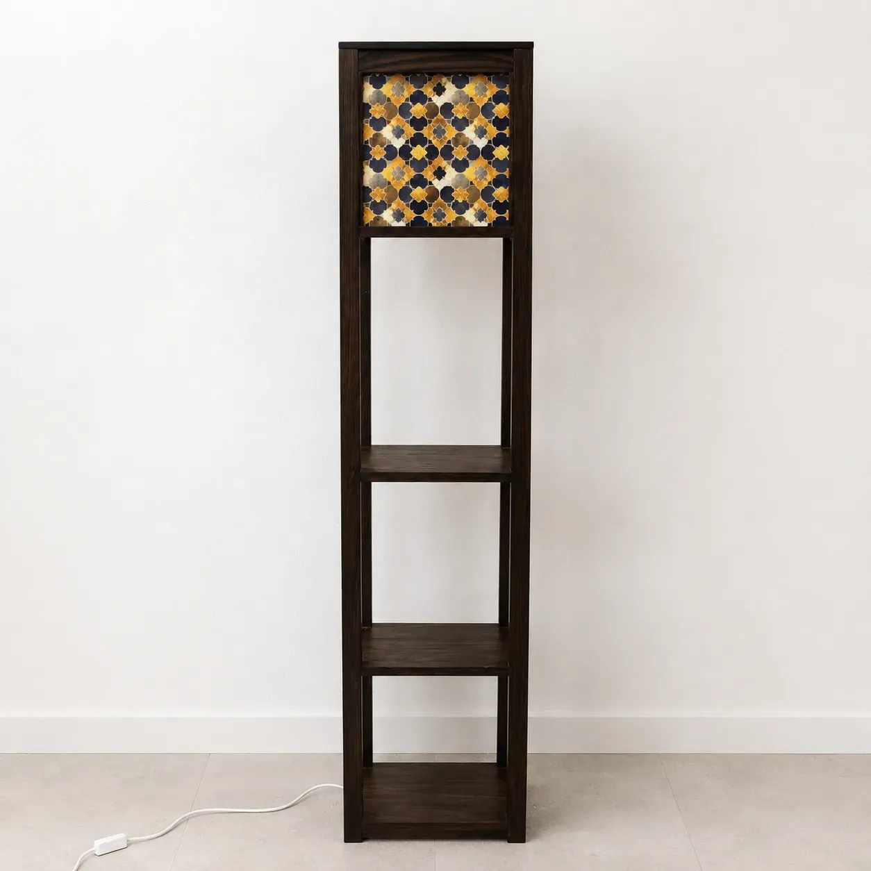 Handmade Oak Floor Lamp with Navy Gold Mosaic Design 150cm