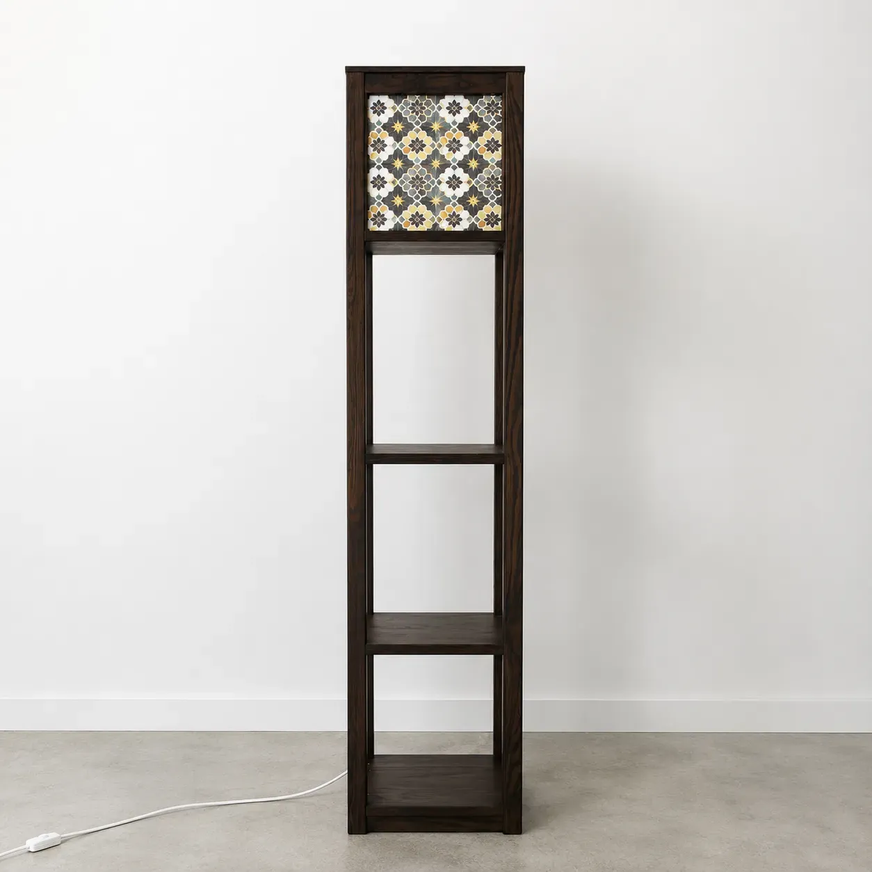 Handmade Oak Floor Lamp with Black Gold Star Mosaic 150cm