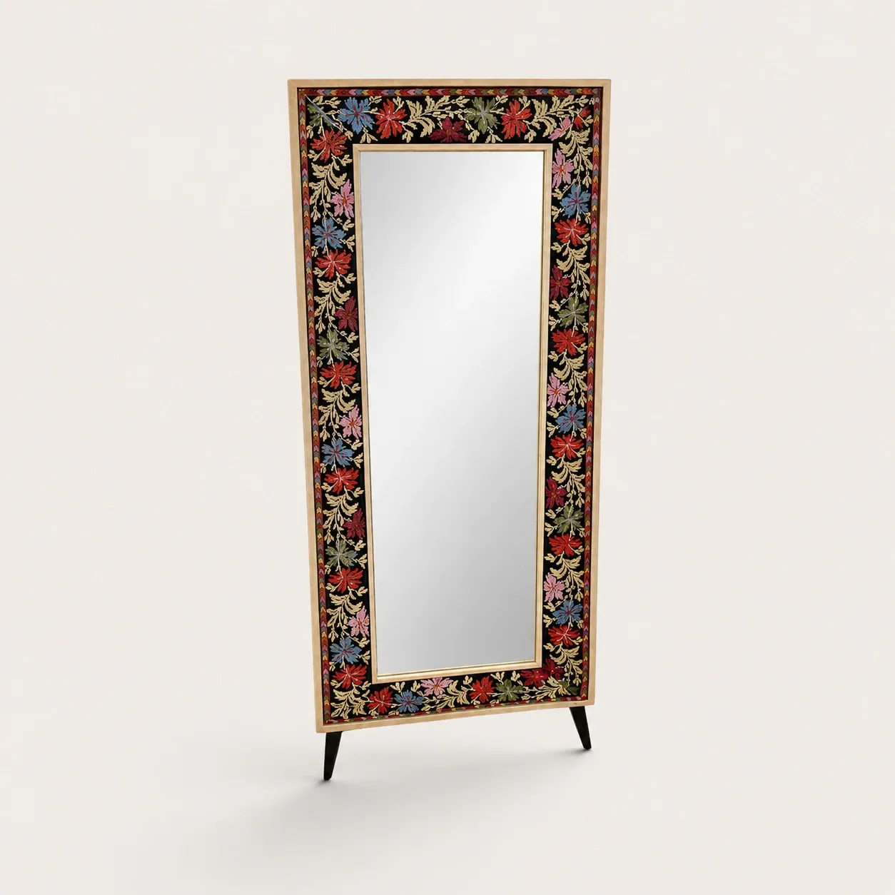 Handmade Botanica Wood Shoe Cabinet with Full Mirror Gold 155cm