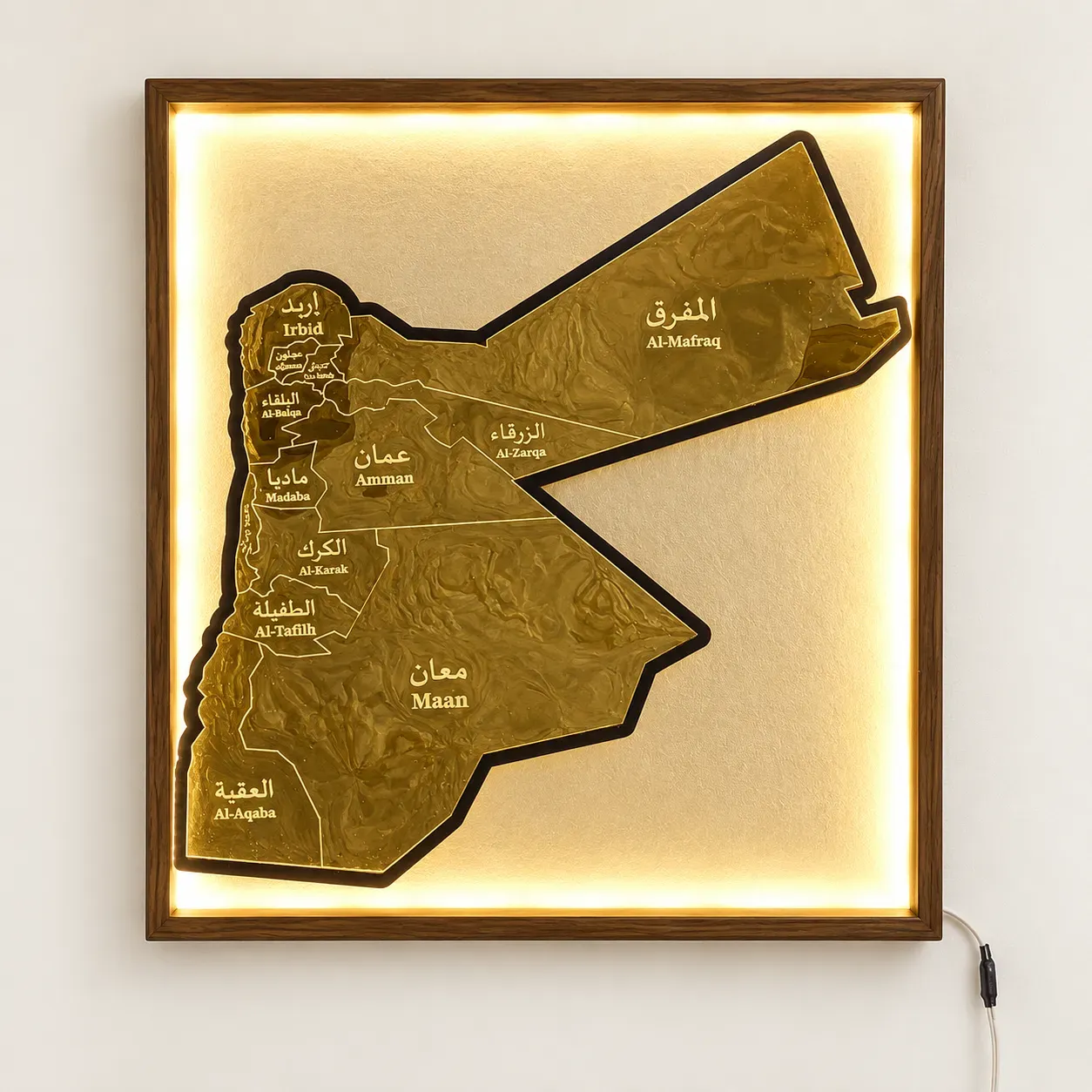 Illuminated Solid Oak Jordan Map Wall Art