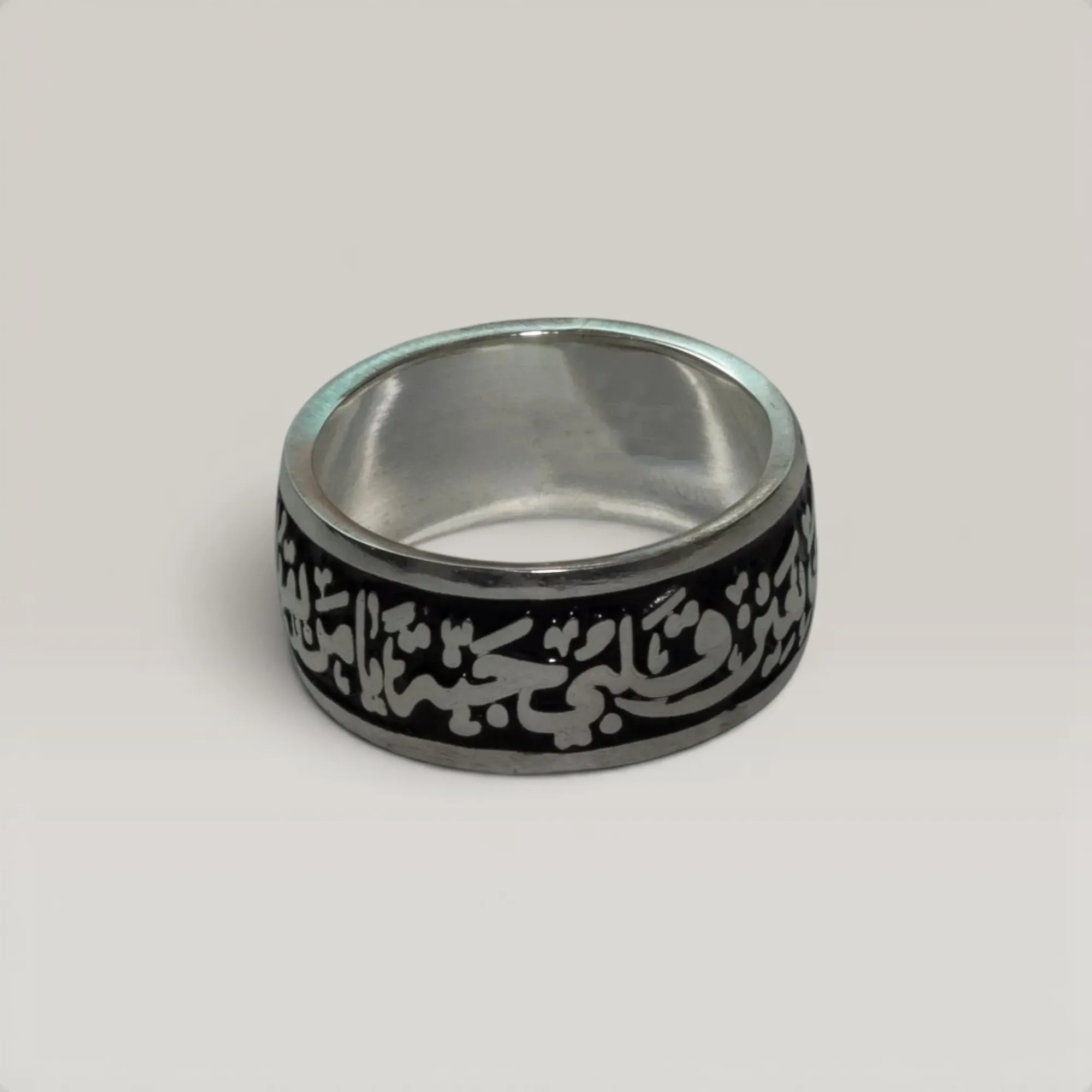 Black Enamel Band Ring with Custom Phrase in 925 Sterling Silver