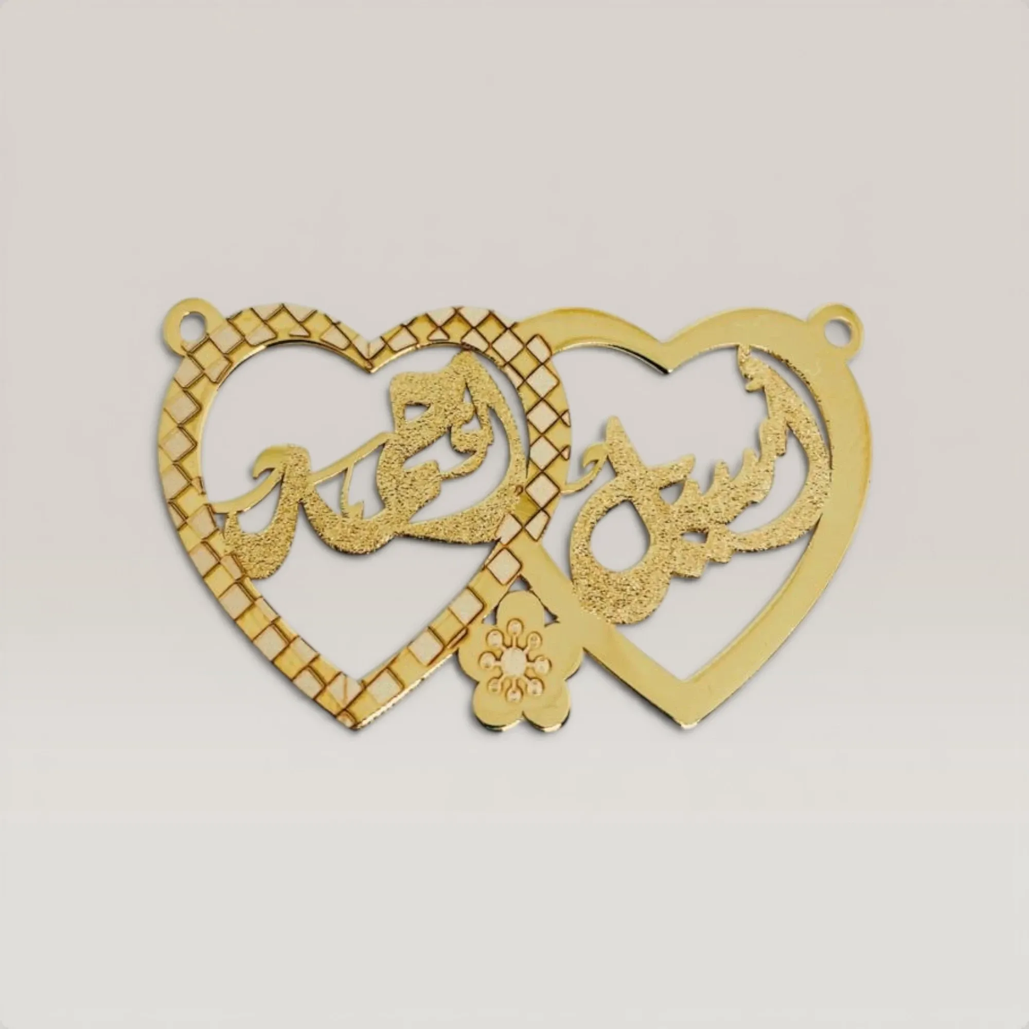 Name & Double Heart Necklace with Diacritics in 925 Silver Gold