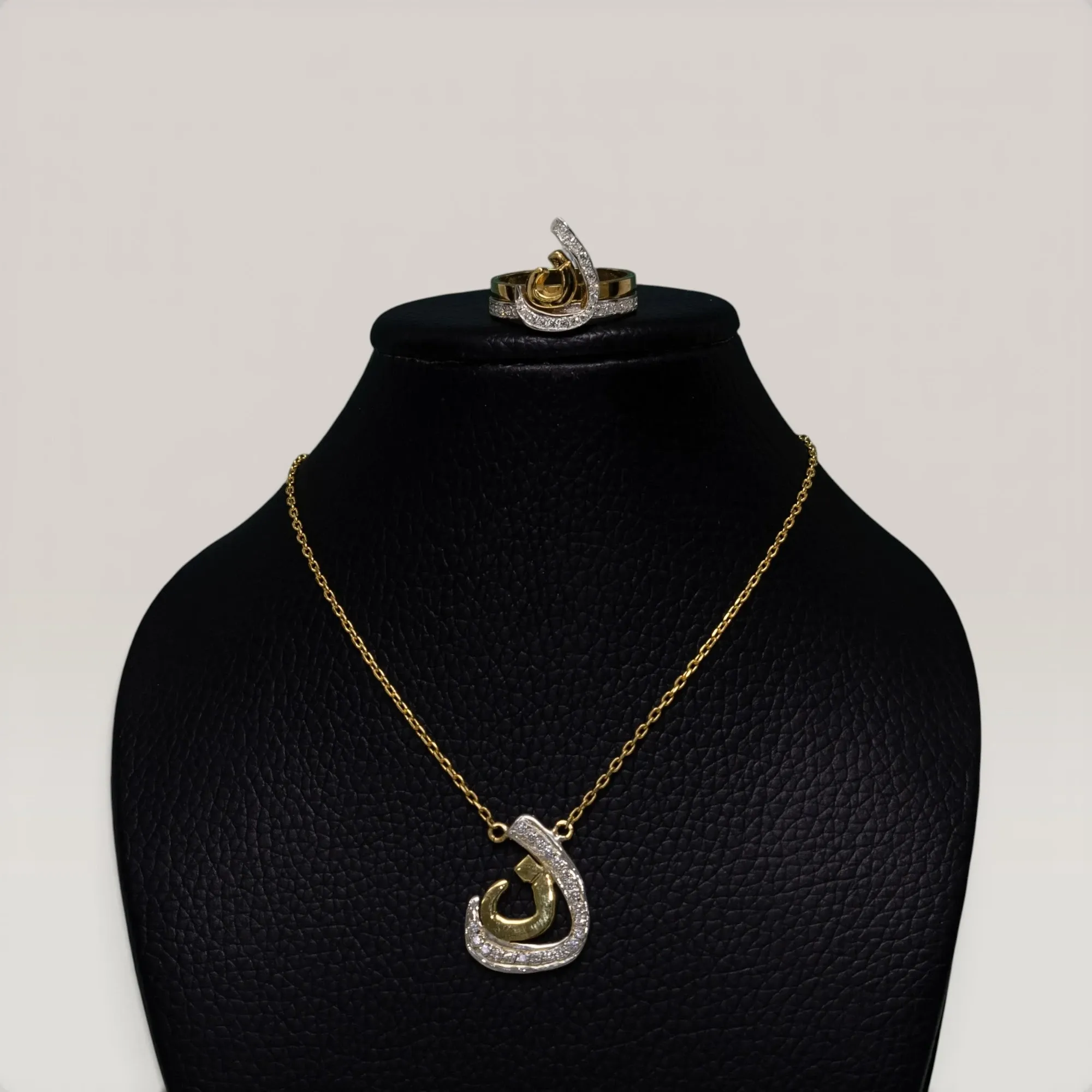 Two Letter Necklace & Ring Set in 925 Sterling Silver Gold Plated