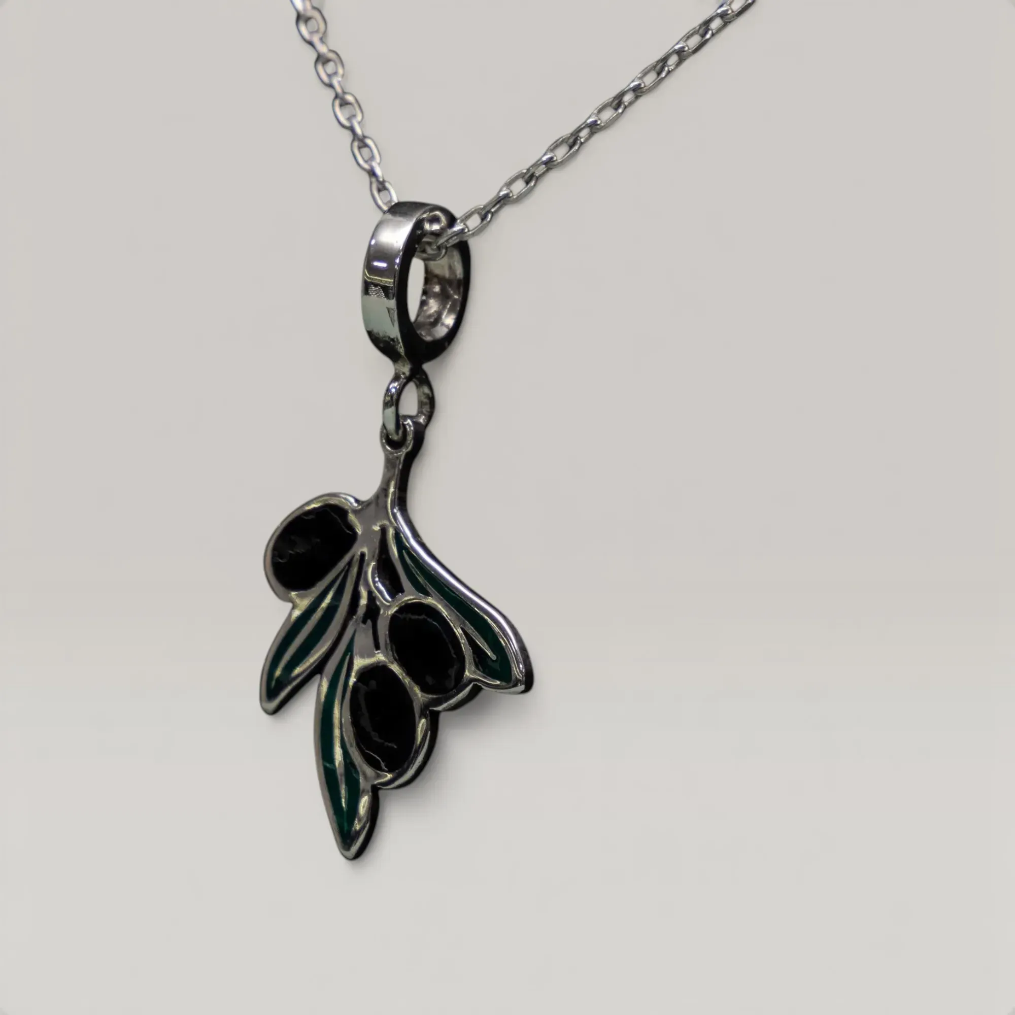 Olive Branch Pendant Necklace in 925 Sterling Silver Handmade