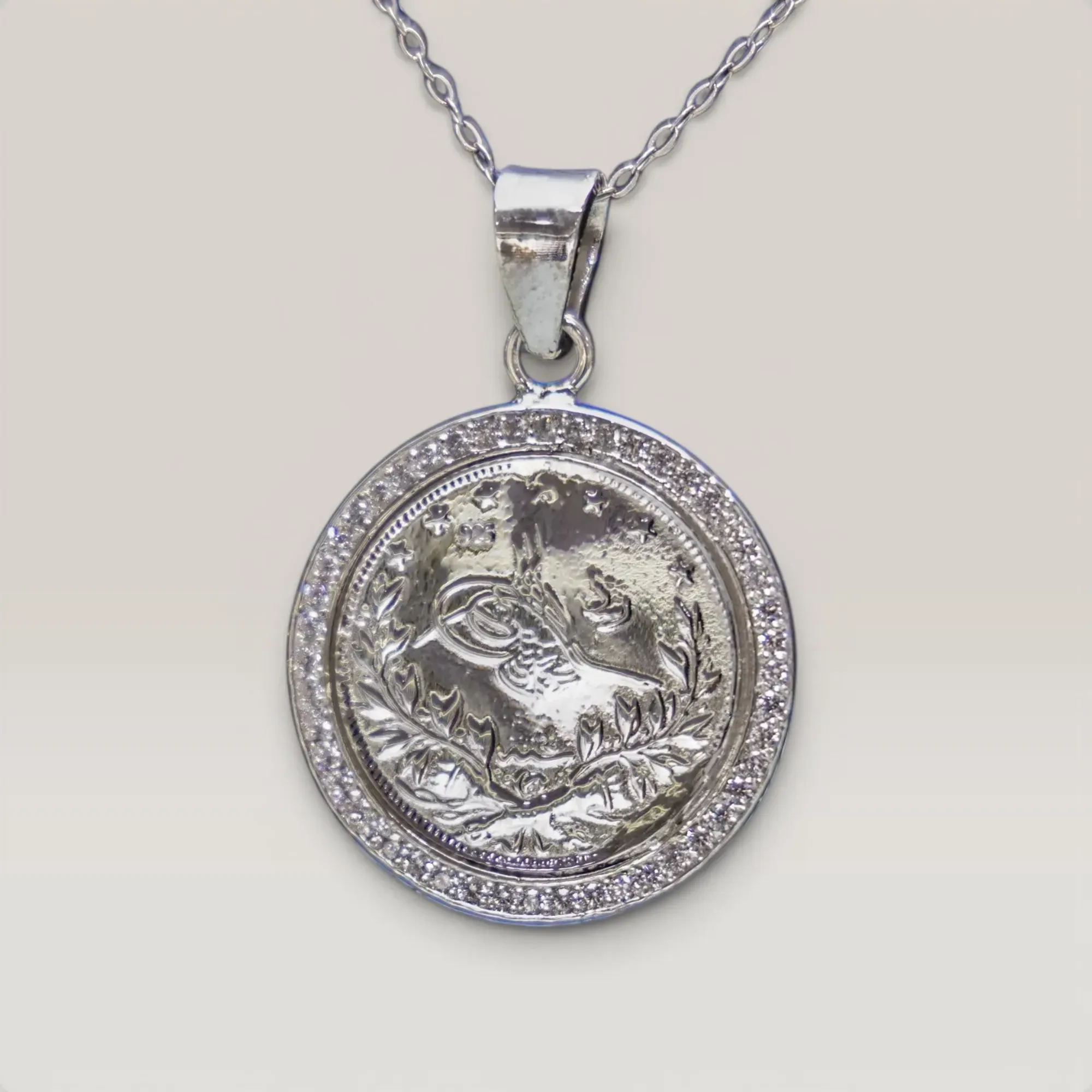 Rashadi Lira Coin Necklace Bezel Set 925 Sterling Silver Handmade