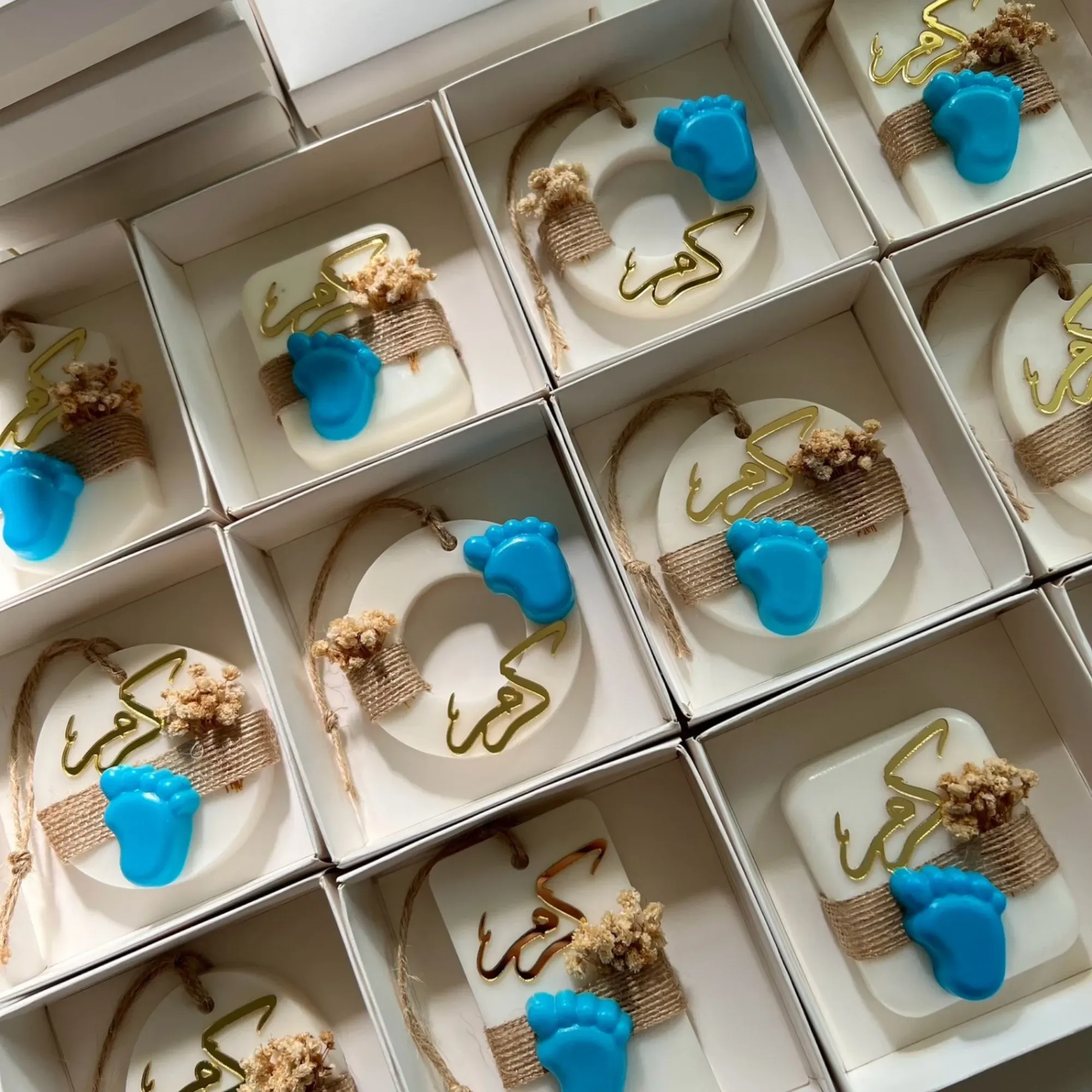 Handmade Personalized Baby Shower Soap Favors with Custom Colors & Scents - Blue Arabic