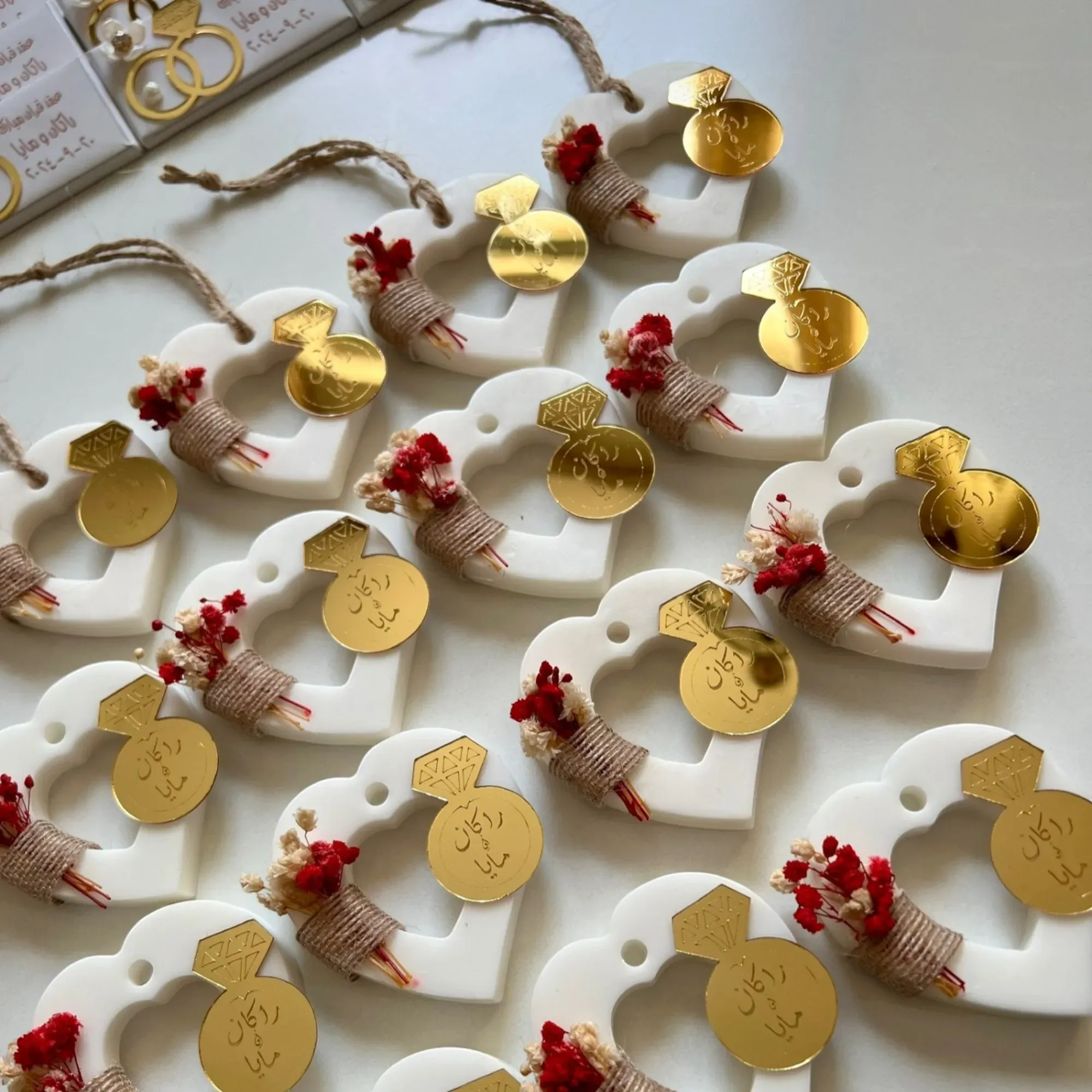 Handmade Wedding Scented Soap Favors with Custom Colors & Fragrances - Gold Ring Theme