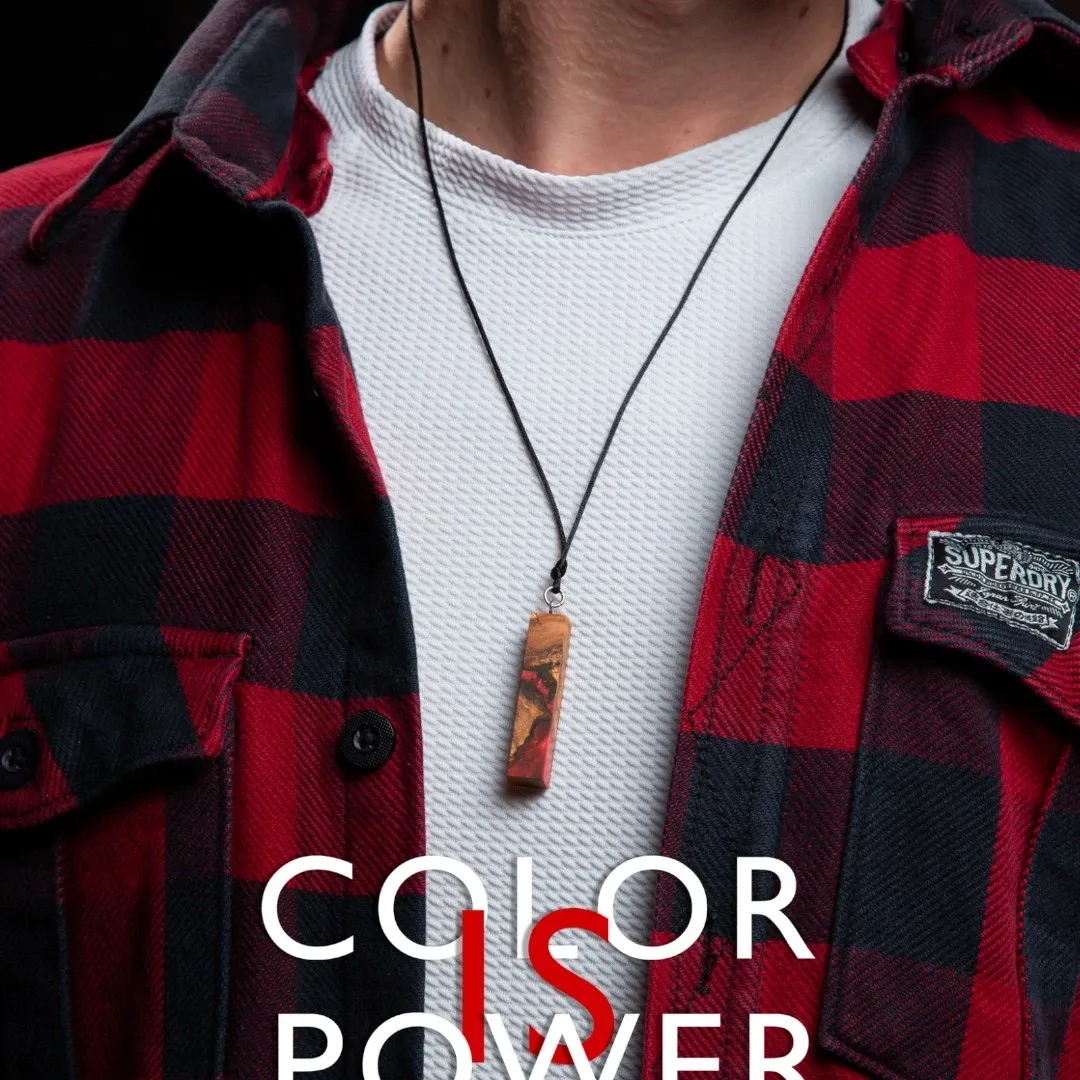 Red Epoxy Olive Wood Artisan Handmade Resin Pendant Necklace