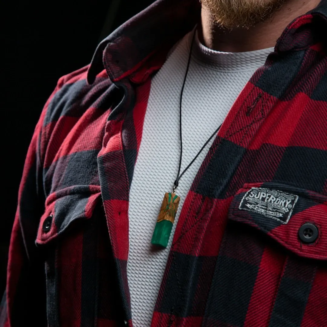 Green Epoxy Olive Wood Artisan Handmade Resin Pendant Necklace