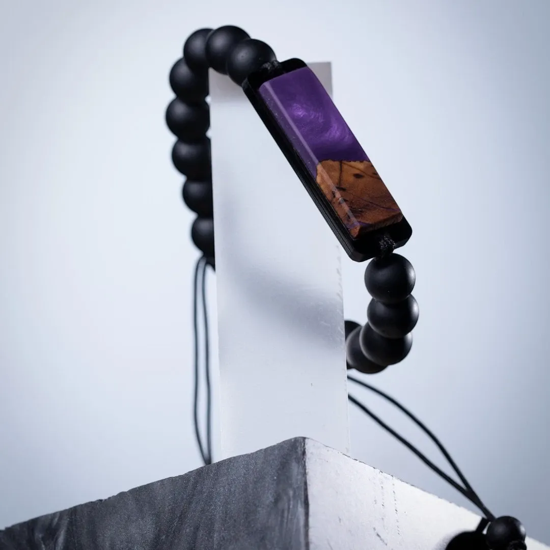 Purple Epoxy Olive Wood Handmade Resin Statement Bracelet