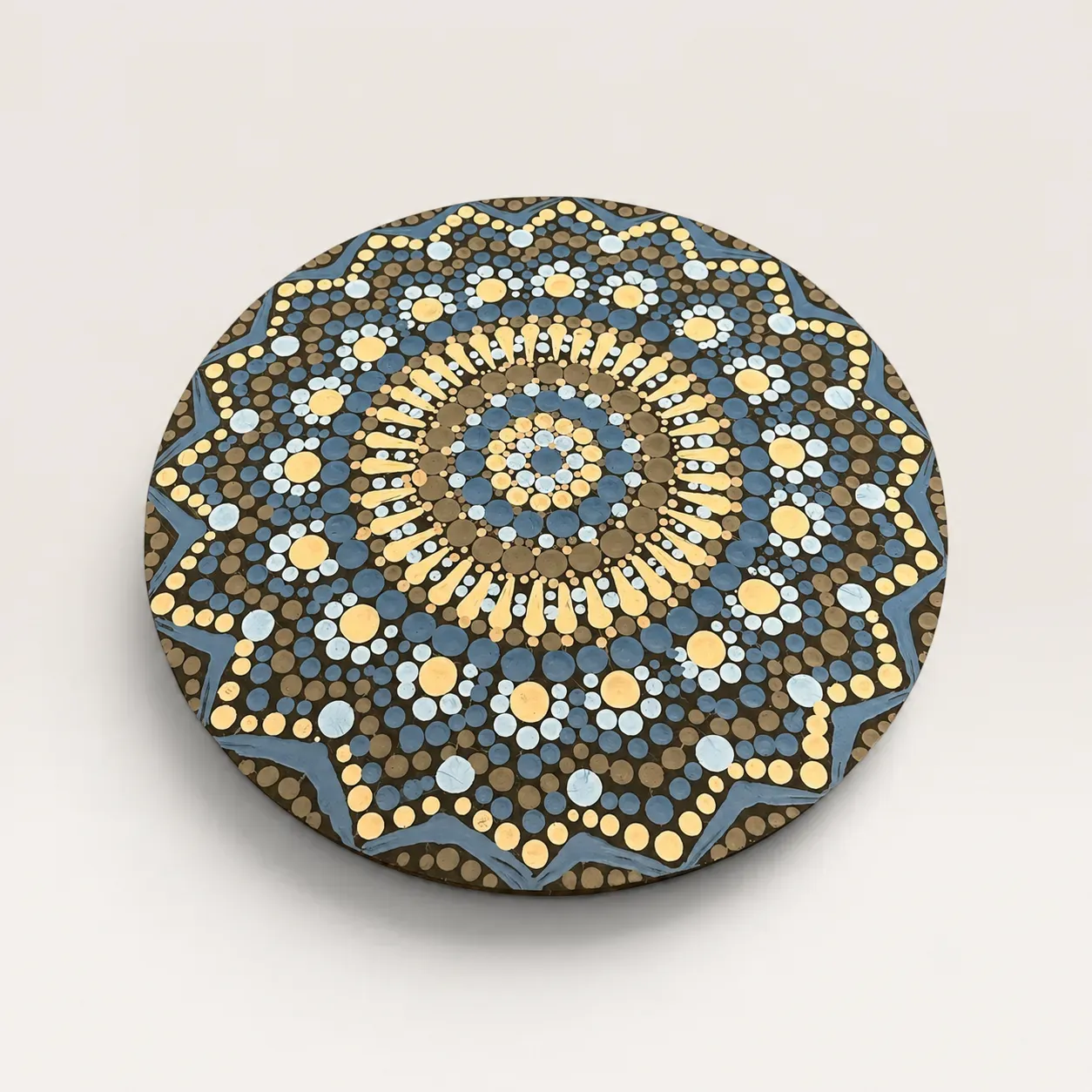 Hand-Painted Round Floral Mandala Wall Art in Blue and Gold – Multiple Sizes