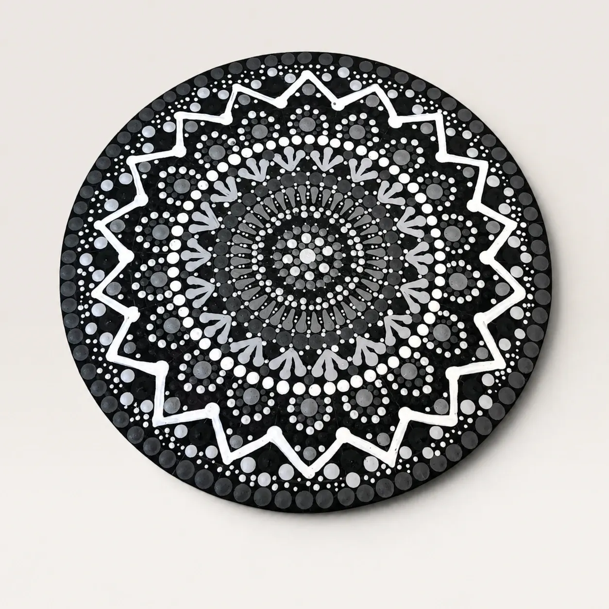Hand-Painted Star Mandala Wall Art in Black and White – Multiple Sizes