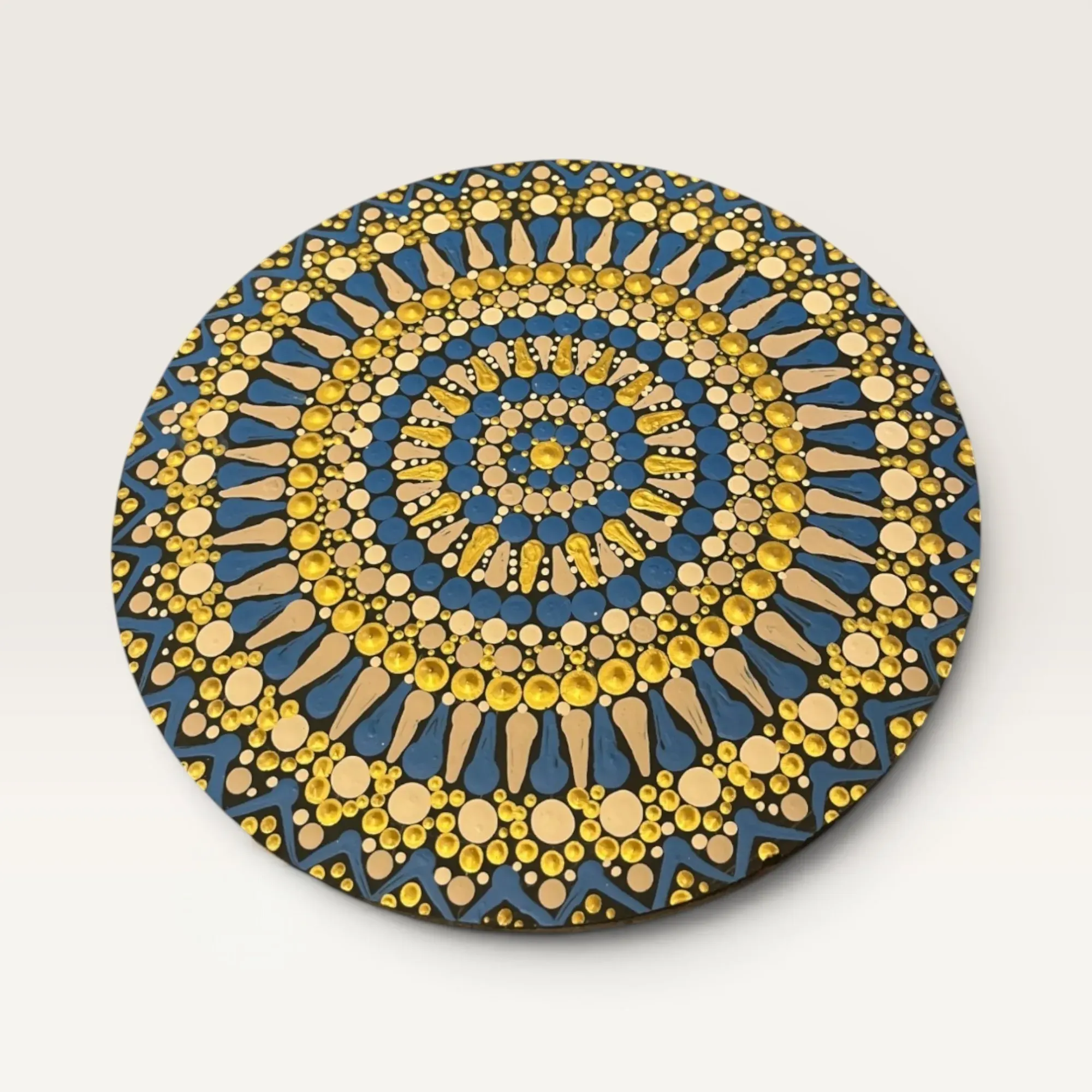 Hand-Painted Sunray Mandala Wall Art in Teal and Gold – Multiple Sizes