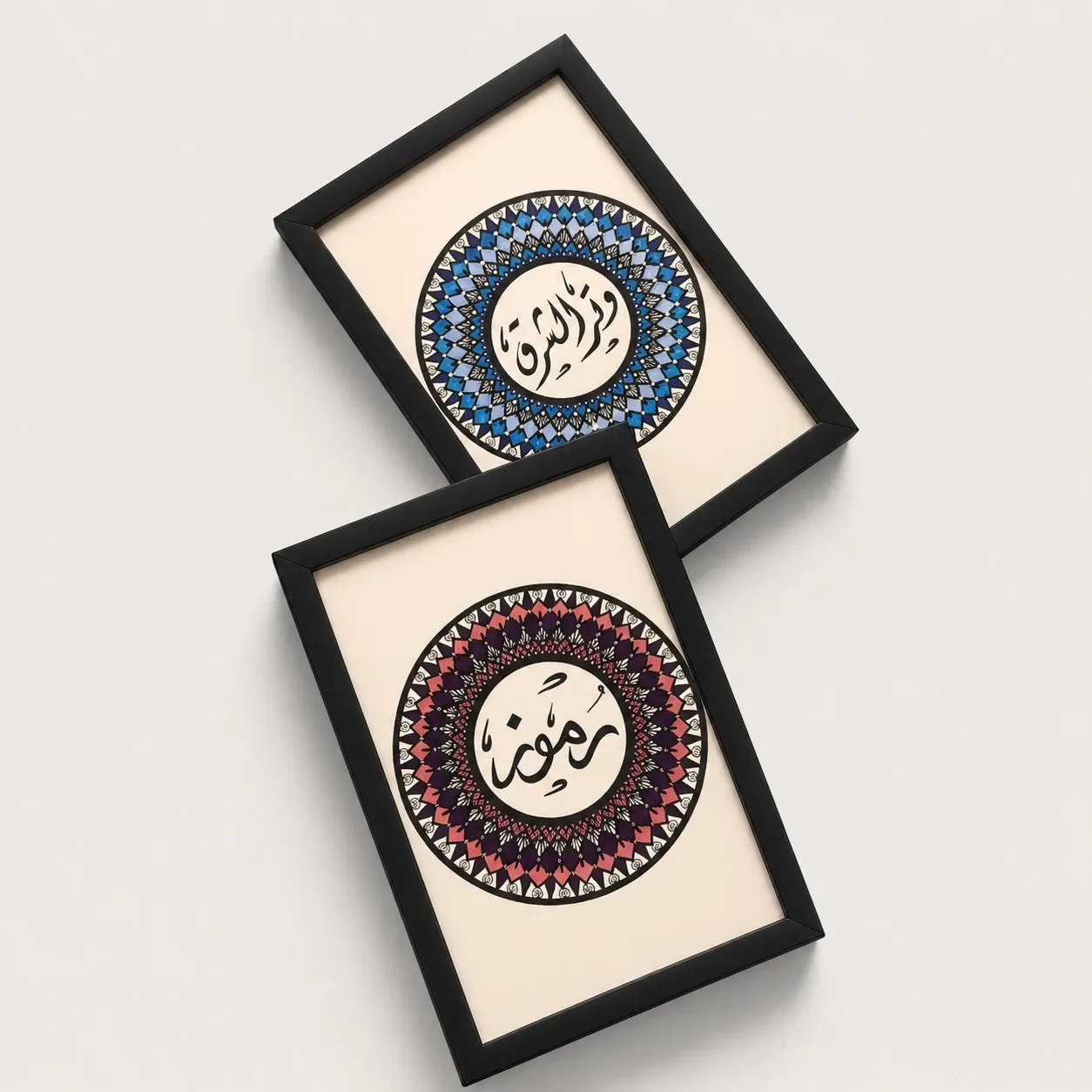 Personalized Arabic Name Mandala Frame in Blue and Burgundy – Multiple Sizes