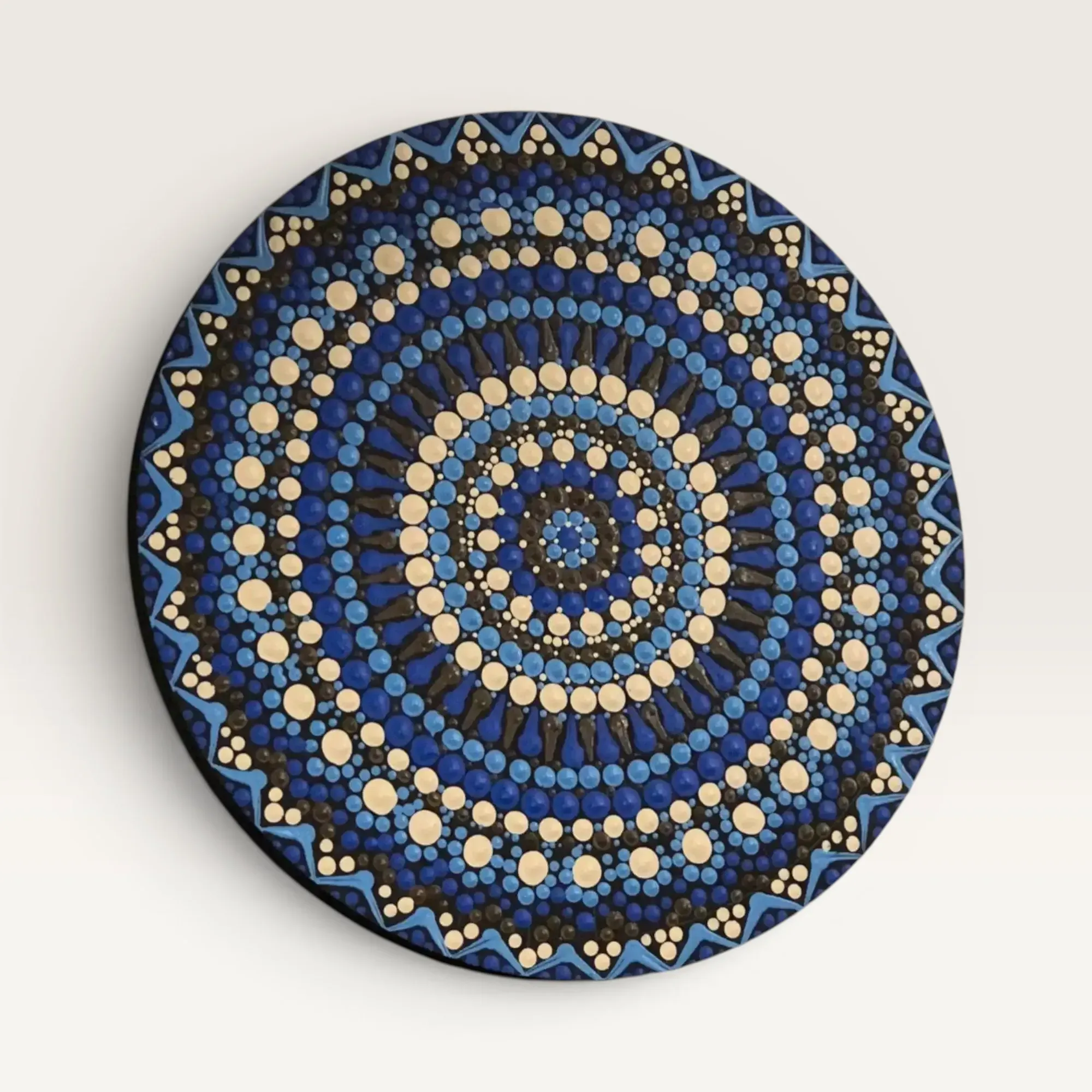 Hand-Painted Round Mandala Wall Art in Navy Blue and Gold – Multiple Sizes