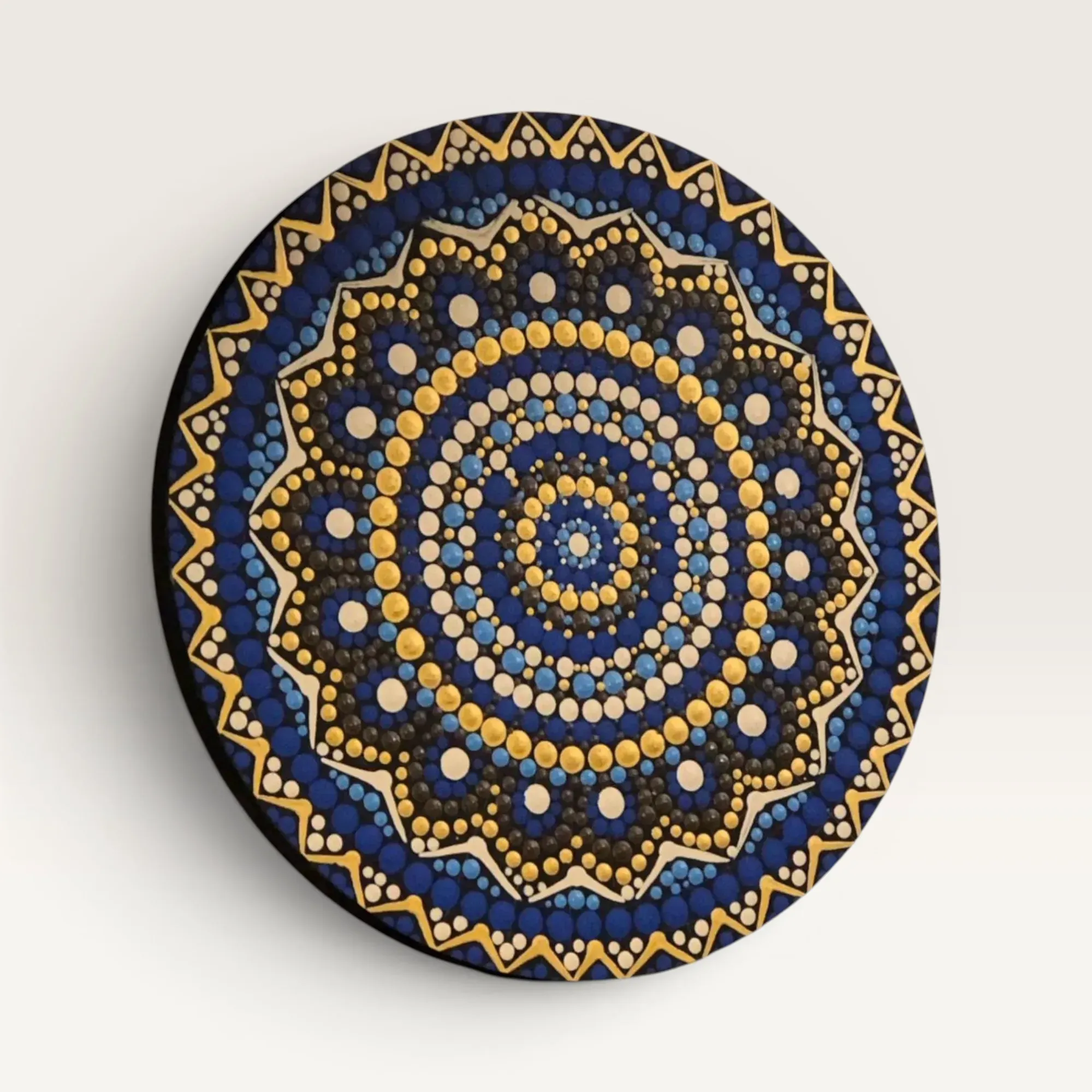 Floral Mandala Wall Art in Midnight Blue and Gold – Multiple Sizes