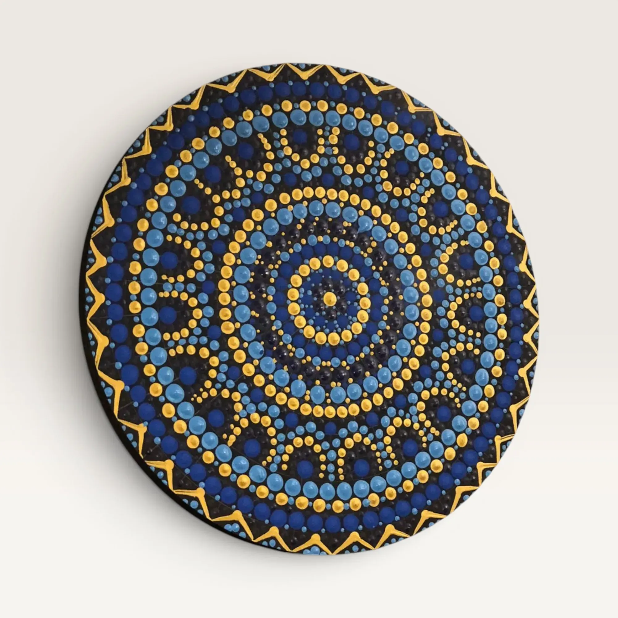 Hand-Painted Concentric Mandala Wall Art in Blue and Gold – Multiple Sizes