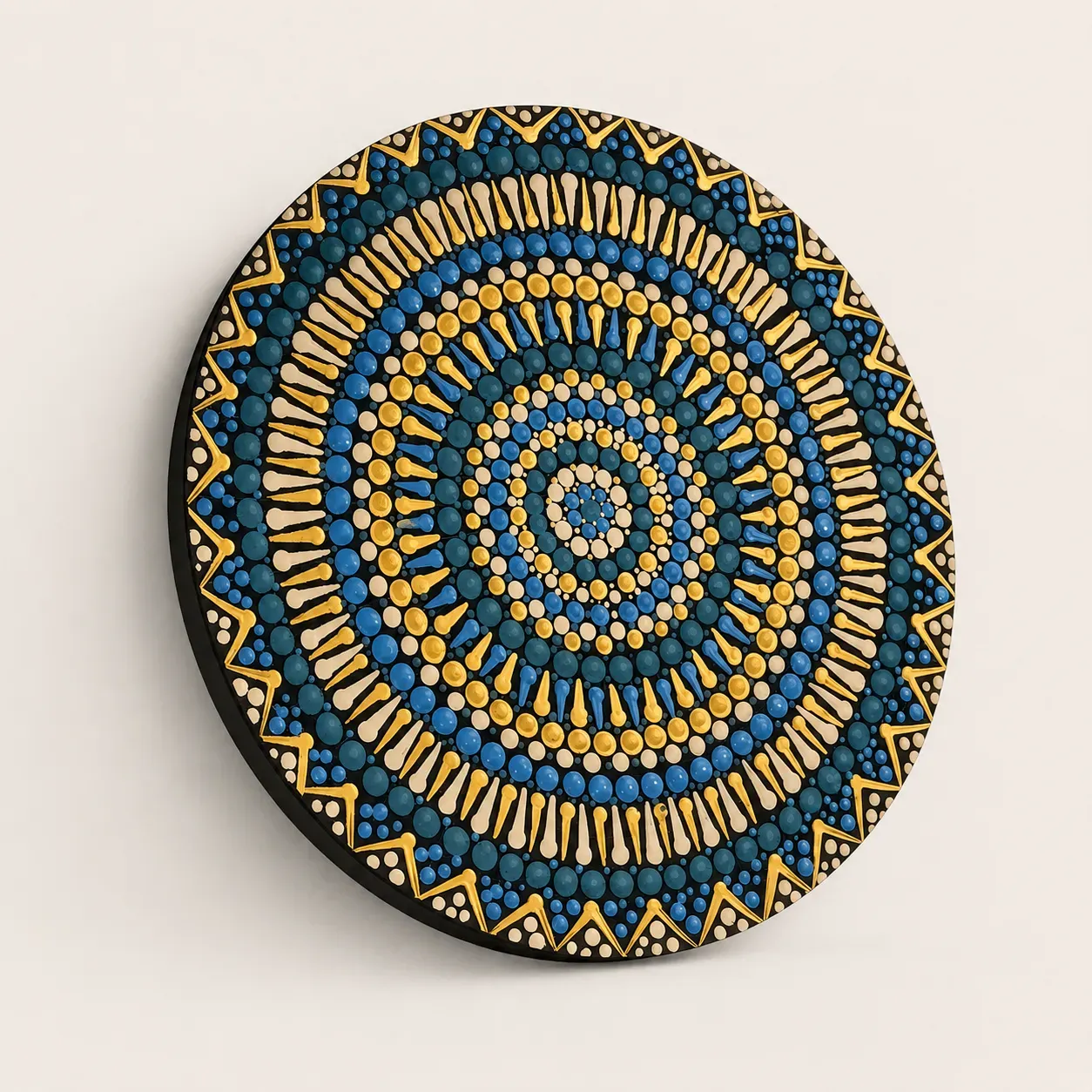 Hand-Painted Sunburst Mandala Wall Art in Teal and Gold – Multiple Sizes