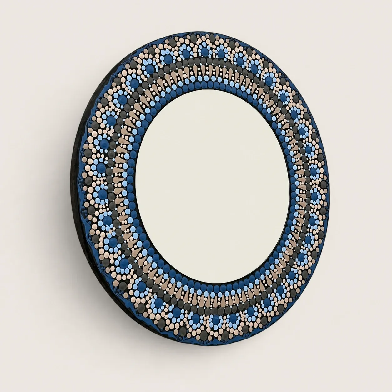 Hand-Painted Oval Mandala Mirror in Royal Blue and Silver – Multiple Sizes