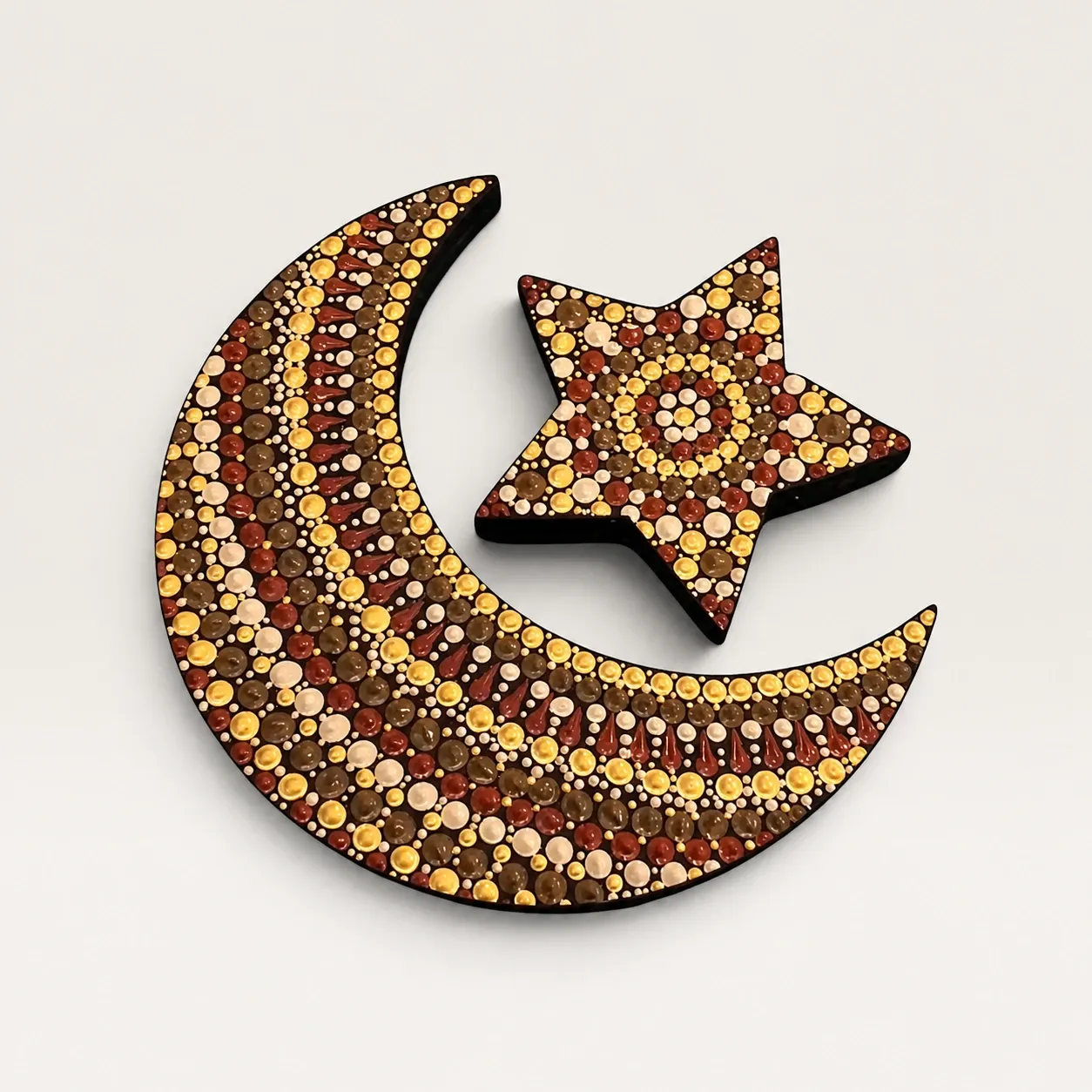Hand-Painted Crescent and Star Ramadan Decor in Burgundy and Gold – Two Sizes