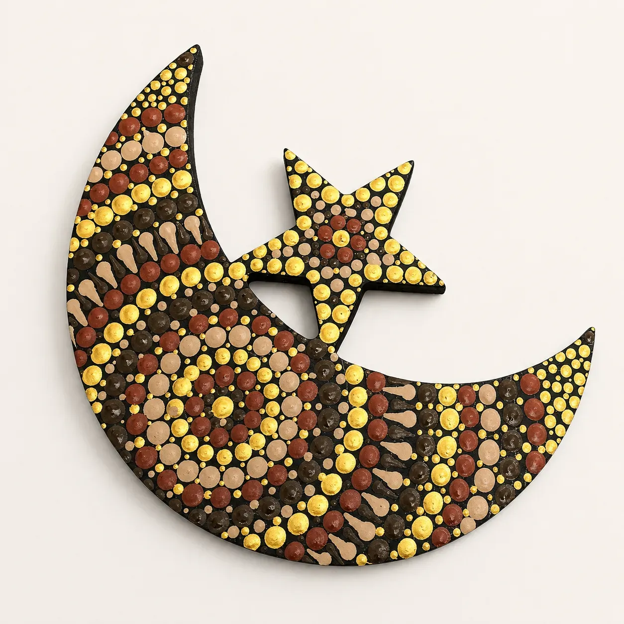 Hand-Painted Crescent and Star Ramadan Decor in Brown and Gold – Two Sizes