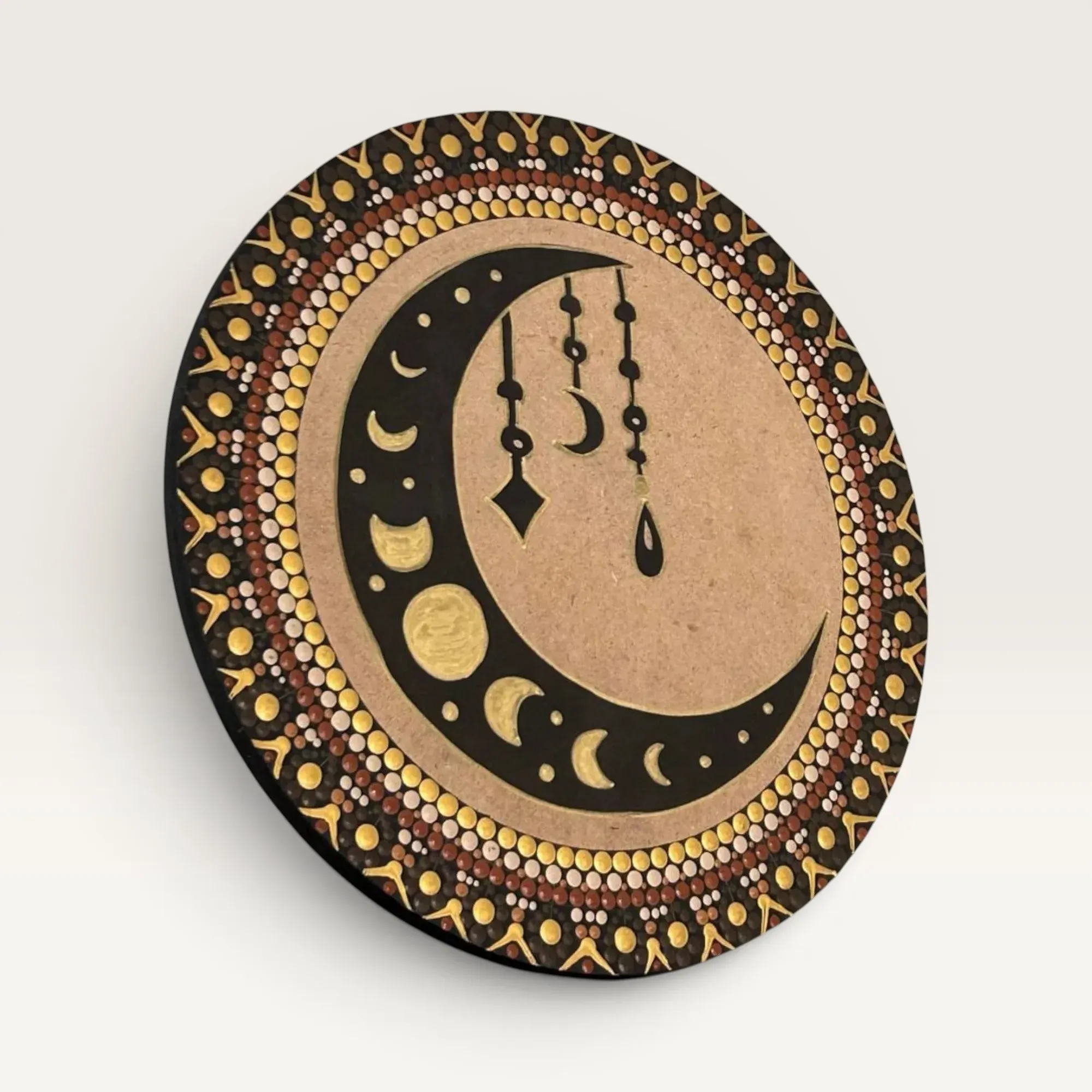 Moon Phase Ramadan Mandala Wall Art in Black and Gold – Multiple Sizes