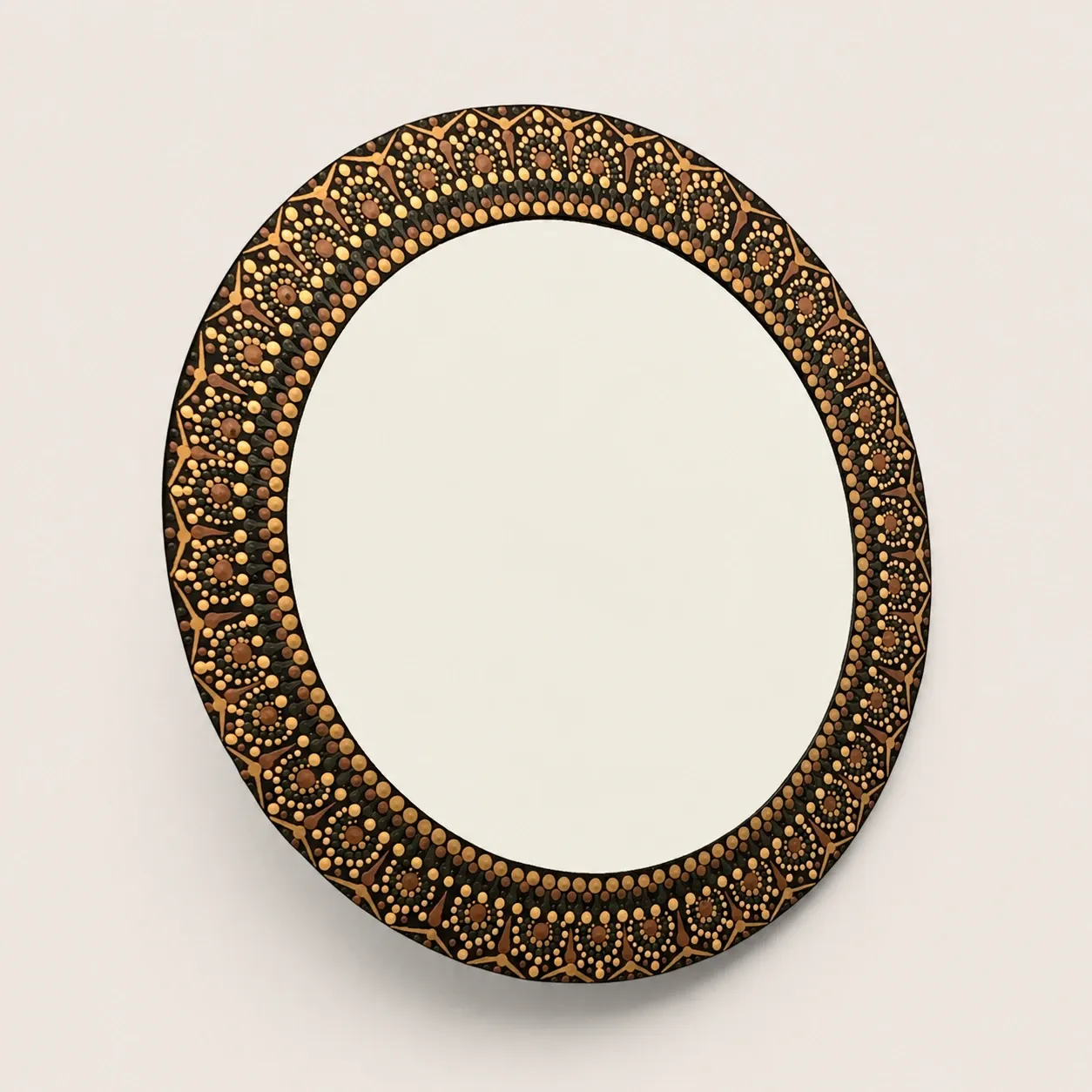 Hand-Painted Oval Mandala Mirror in Bronze and Gold – Multiple Sizes