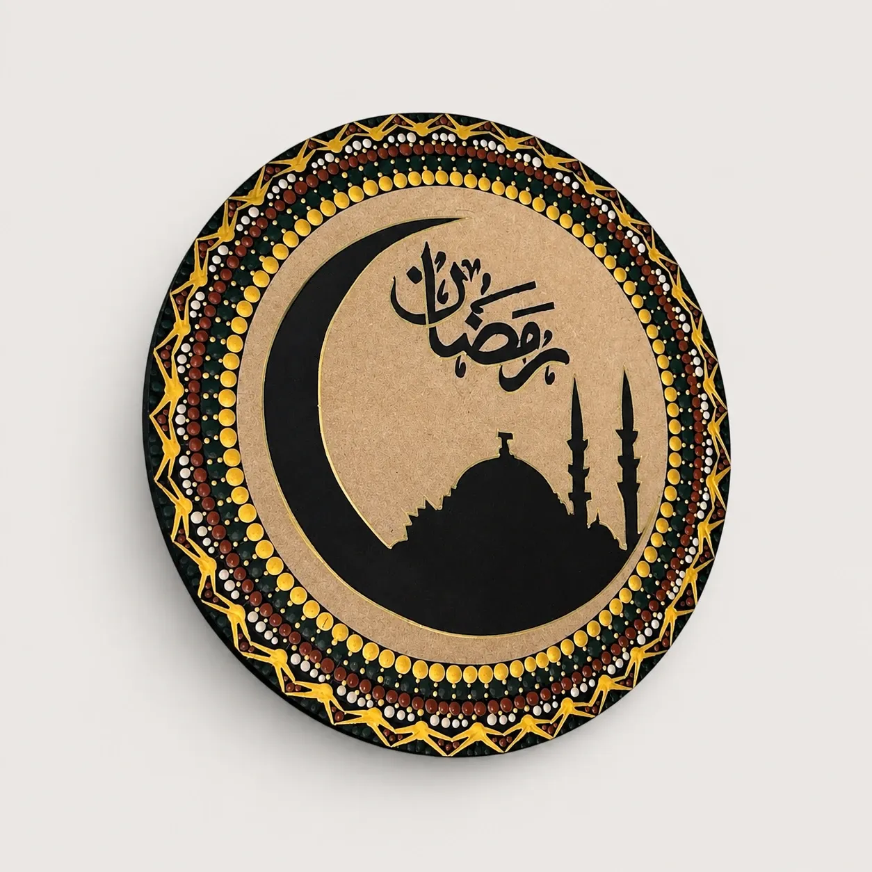 Ramadan Kareem Crescent Mosque Mandala in Burgundy and Gold – Multiple Sizes