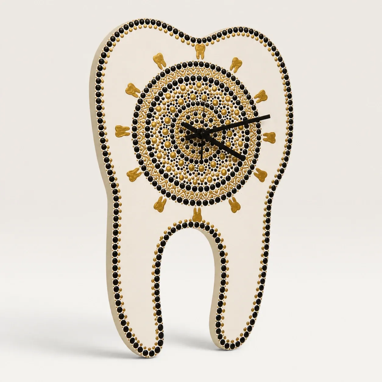 Tooth-Shaped Mandala Wall Clock in White and Blue – Multiple Sizes
