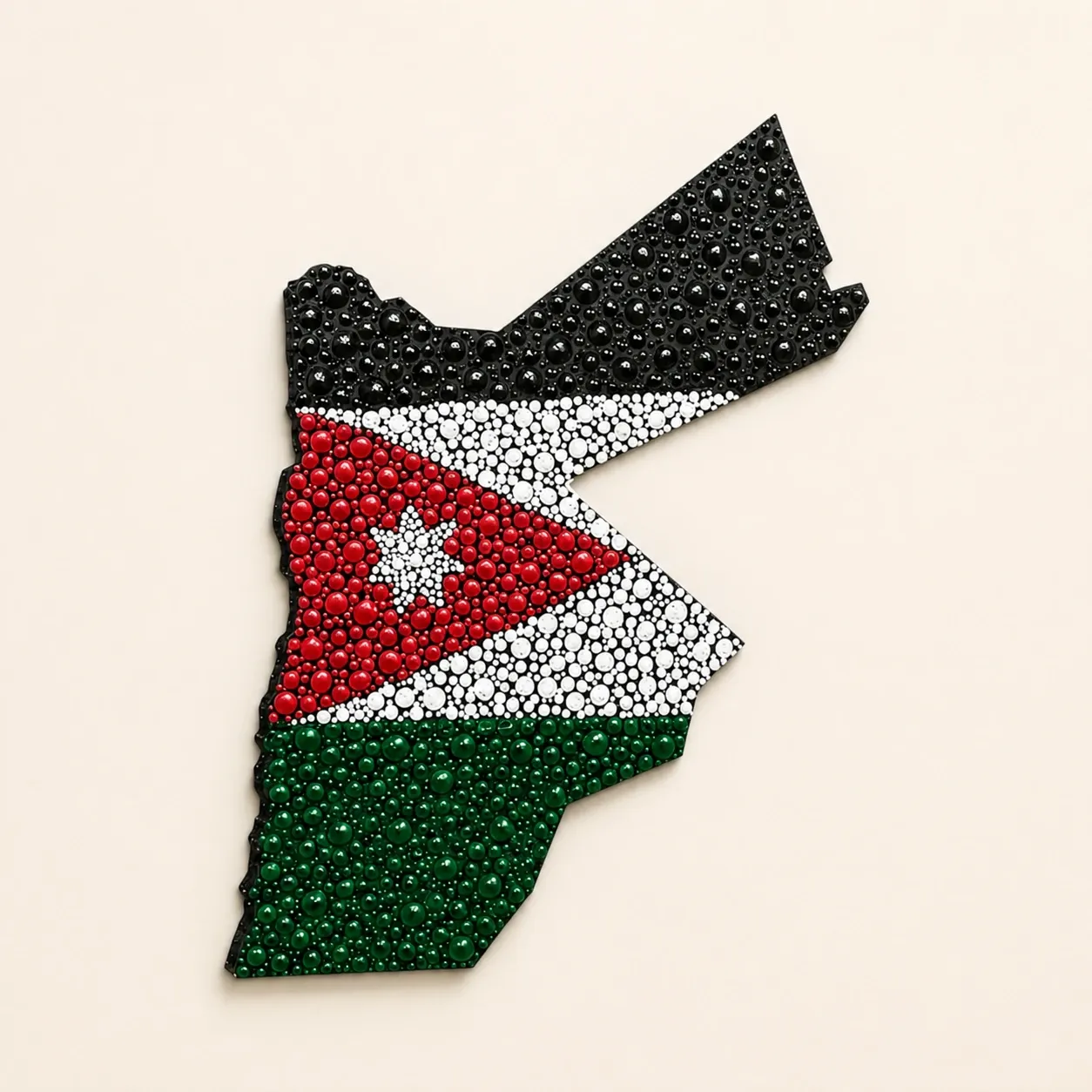 Handmade Jordan Map Wall Art in Flag Colors and Dot Mandala