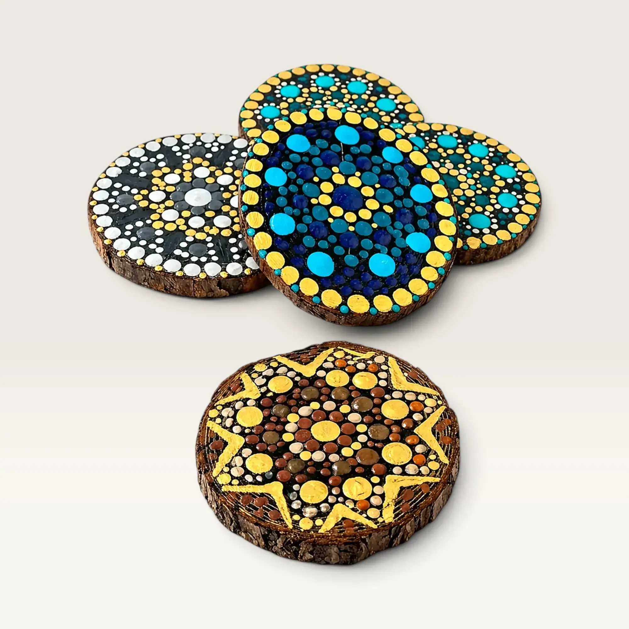 Hand-Painted Wooden Mandala Coaster in Vibrant Dot Art