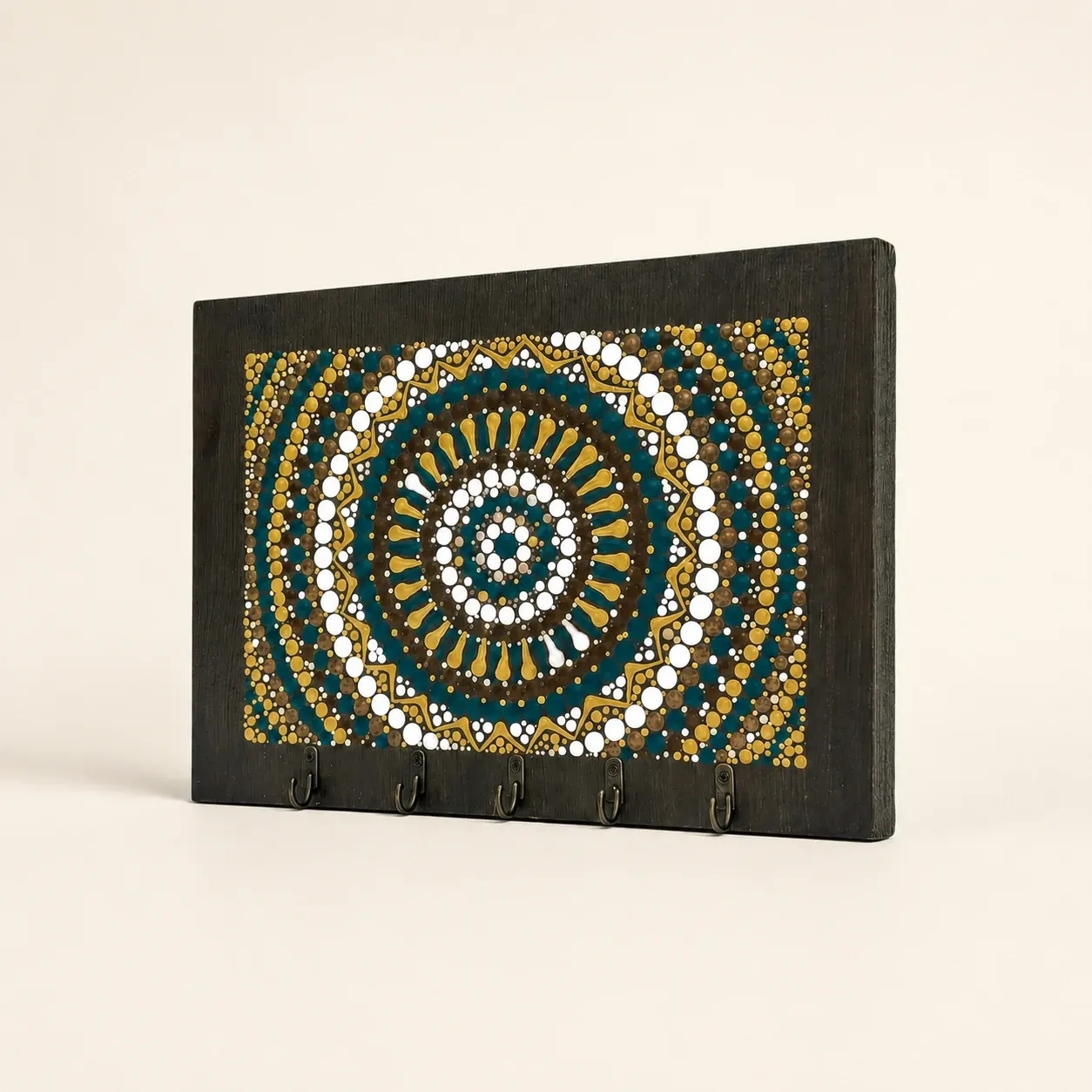 Hand-Painted Wooden Mandala Wall Key Holder (Available In Sizes)